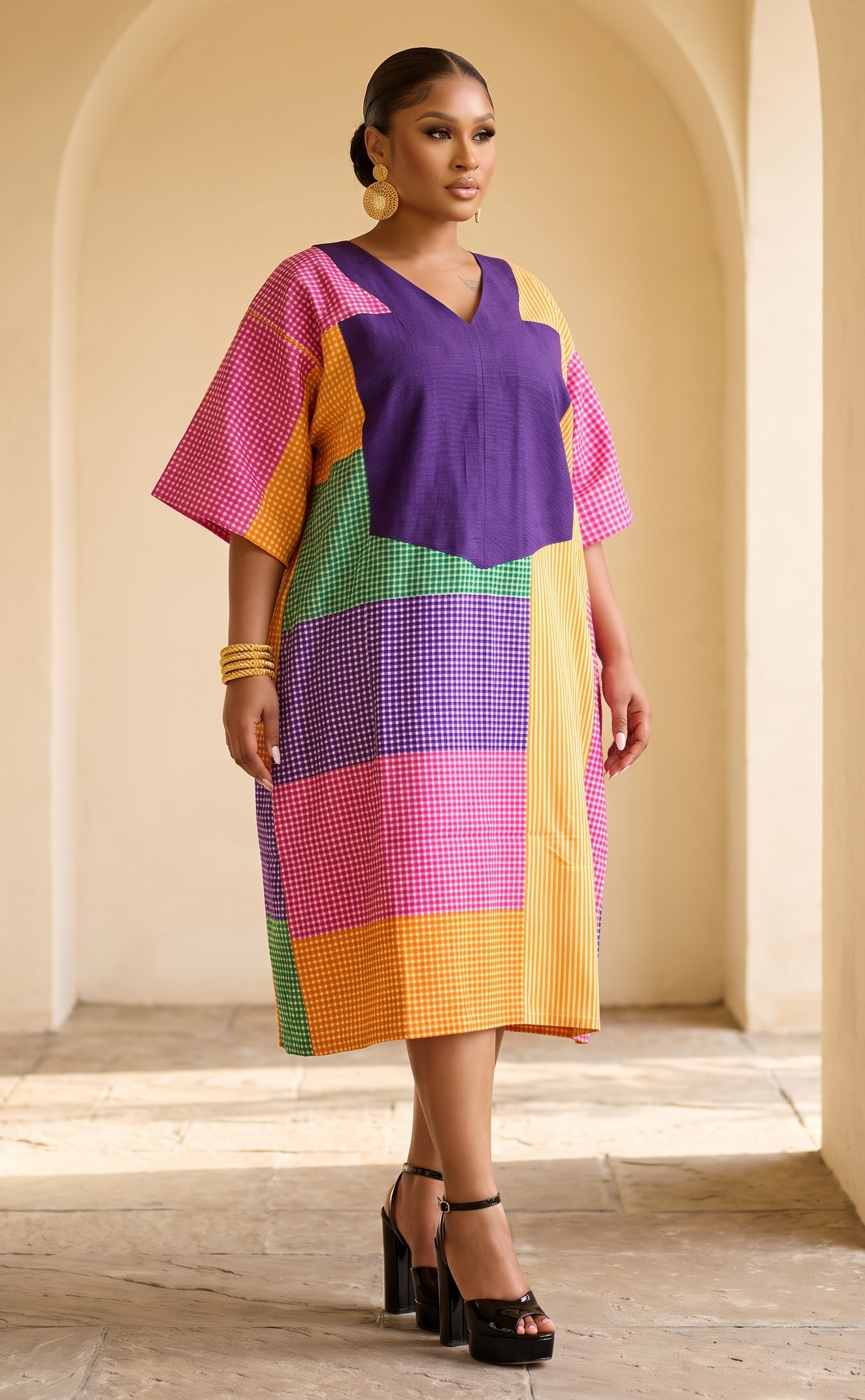 The Abeni Aso-Oke Patchwork Dress- Purple