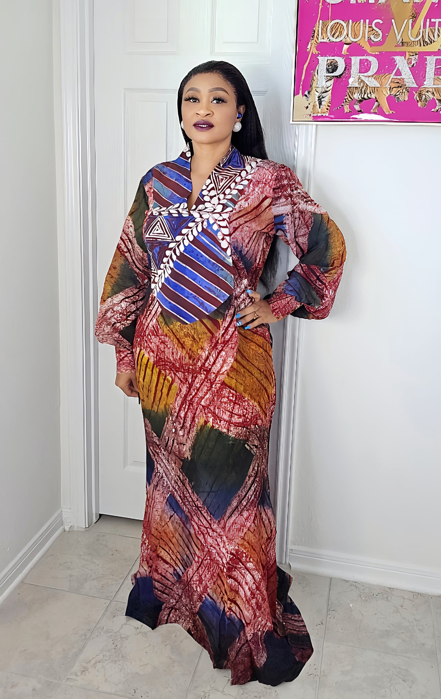 OBIM Adire+ Chiffon Patched Slim Bubu Dress