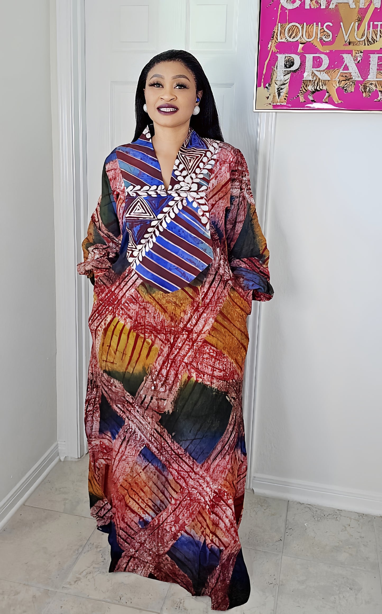 OBIM Adire+ Chiffon Patched Slim Bubu Dress