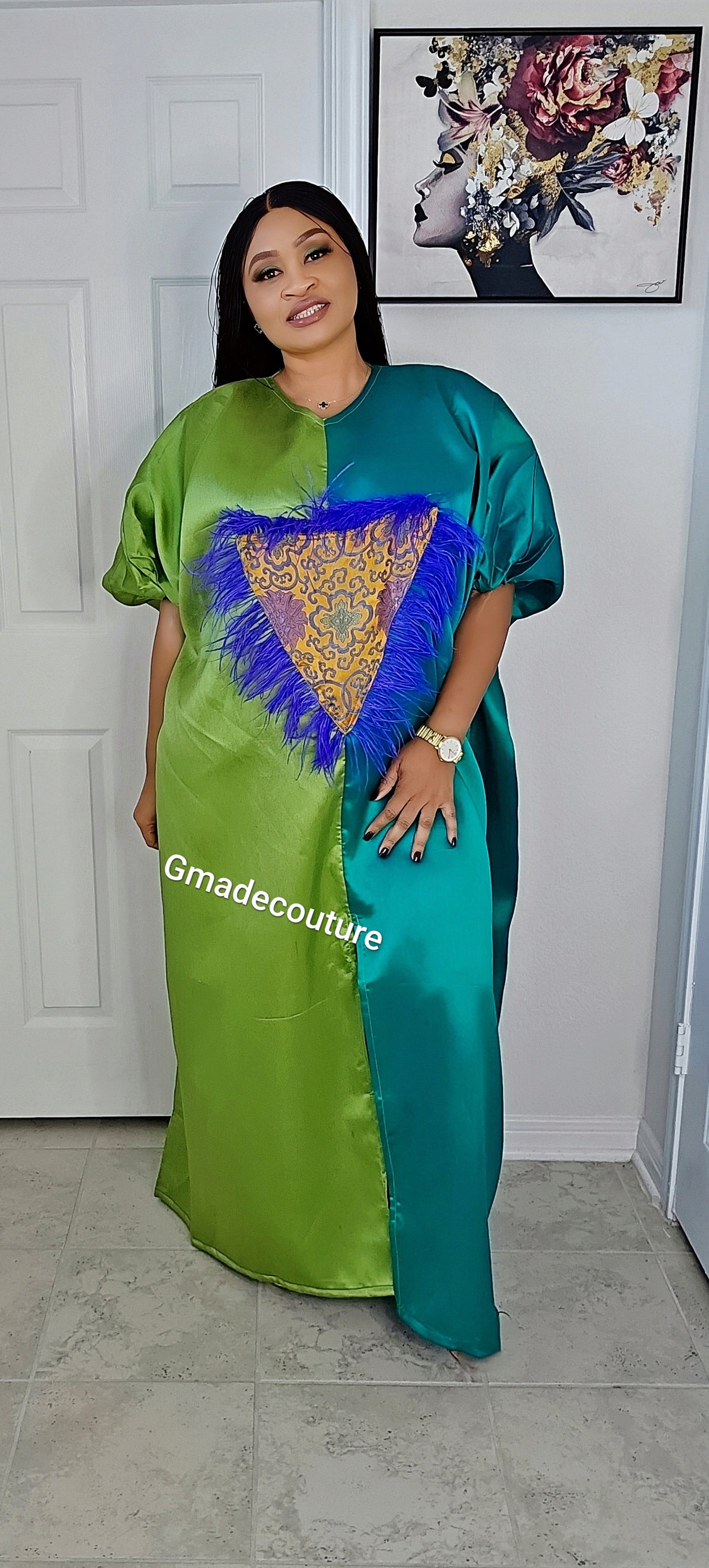 Mikado Two-Toned Rich Aunty Luxurious Agbada Bubu Maxi Dress Kaftan Dress Rich Aunty Vibes