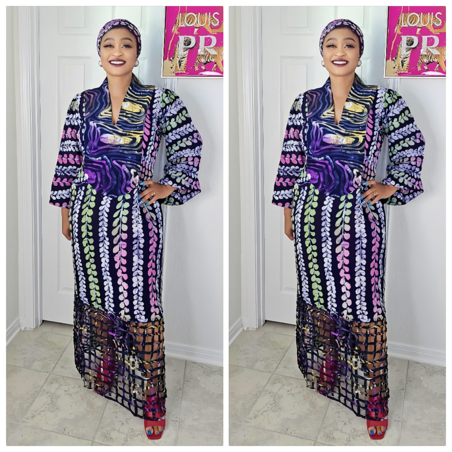 OBIM Adire+ Chiffon Patched Slim Bubu Dress