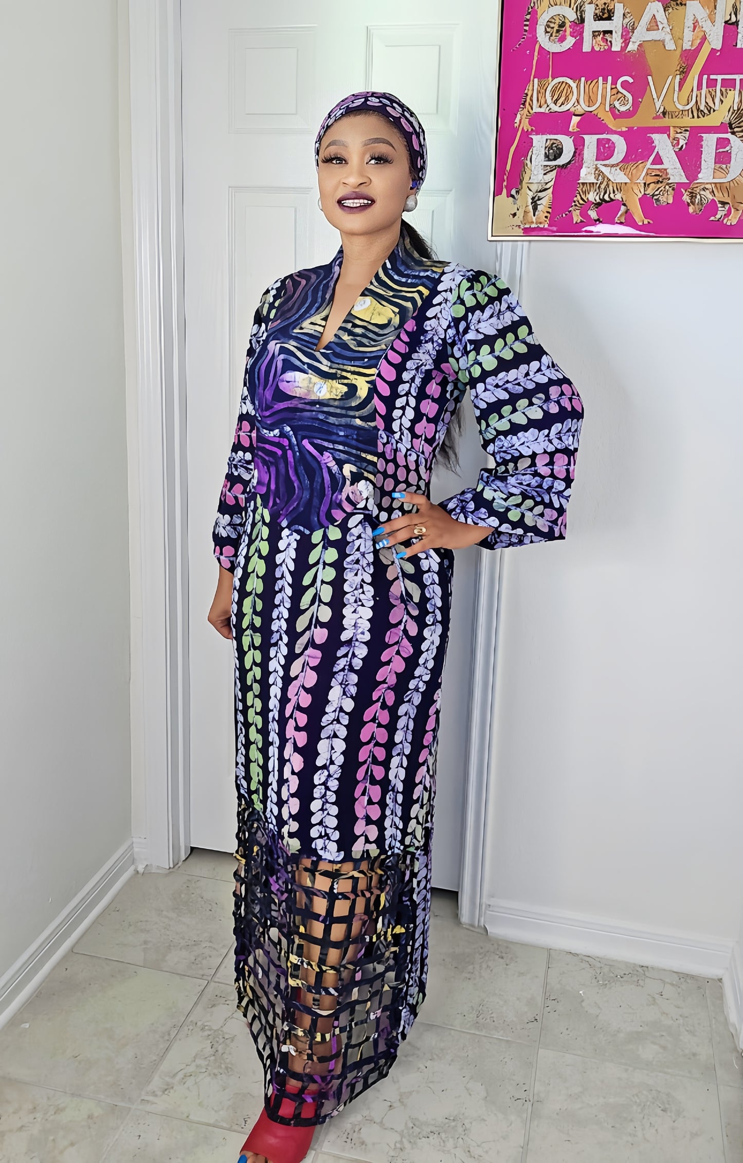 OBIM Adire+ Chiffon Patched Slim Bubu Dress