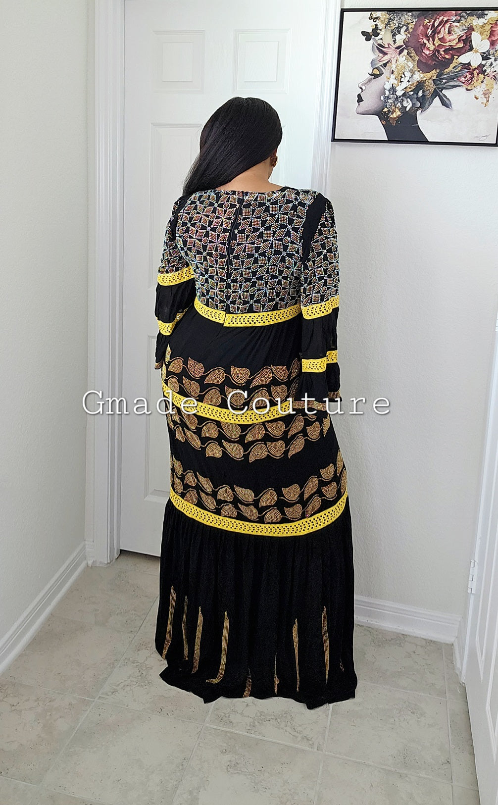 Fancy Million stones kaftan with flare sleeve