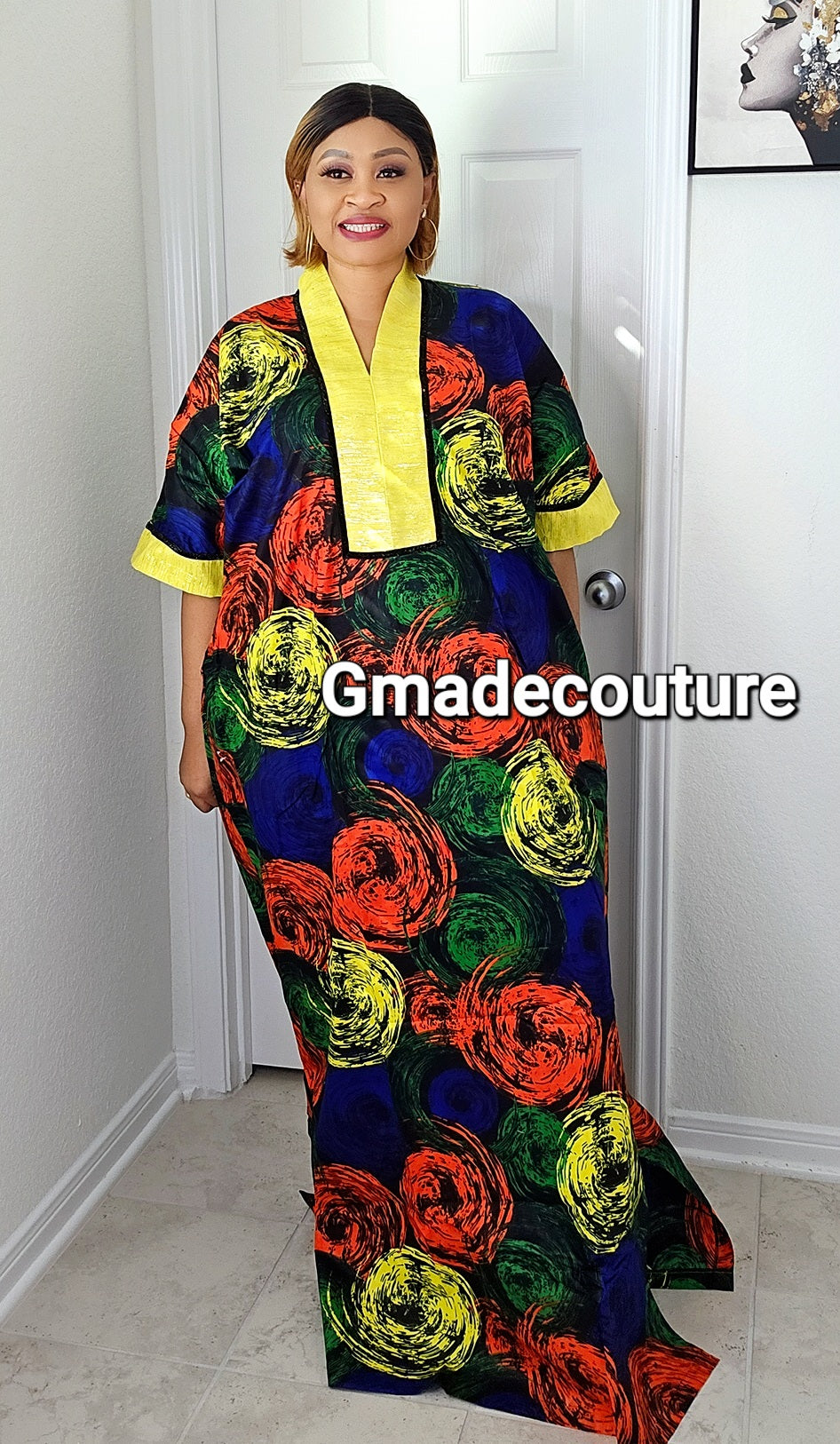 Zee Wax Ankara print A-line Bubu Dress with Aso-oke Neckline