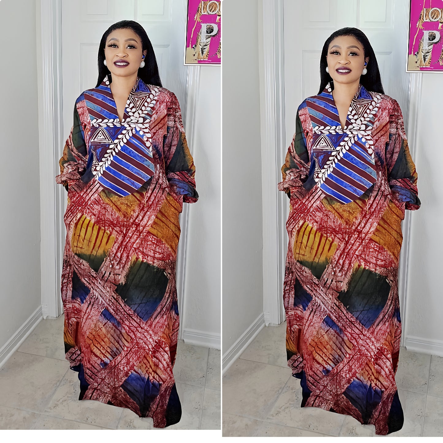 OBIM Adire+ Chiffon Patched Slim Bubu Dress
