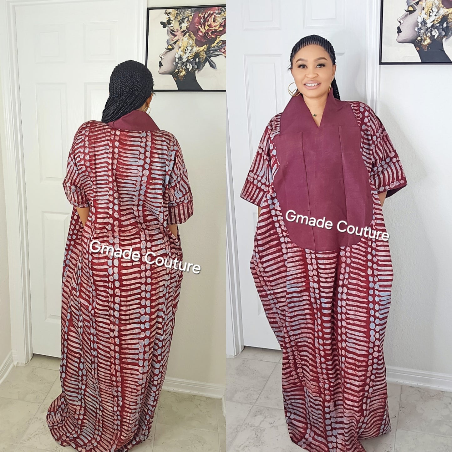 PRINCESS G Wax Ankara Print A-line Bubu Dress With Aso-Oke Neckline