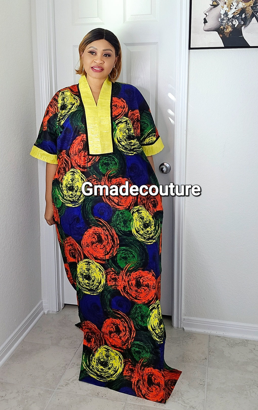 Zee Wax Ankara print A-line Bubu Dress with Aso-oke Neckline