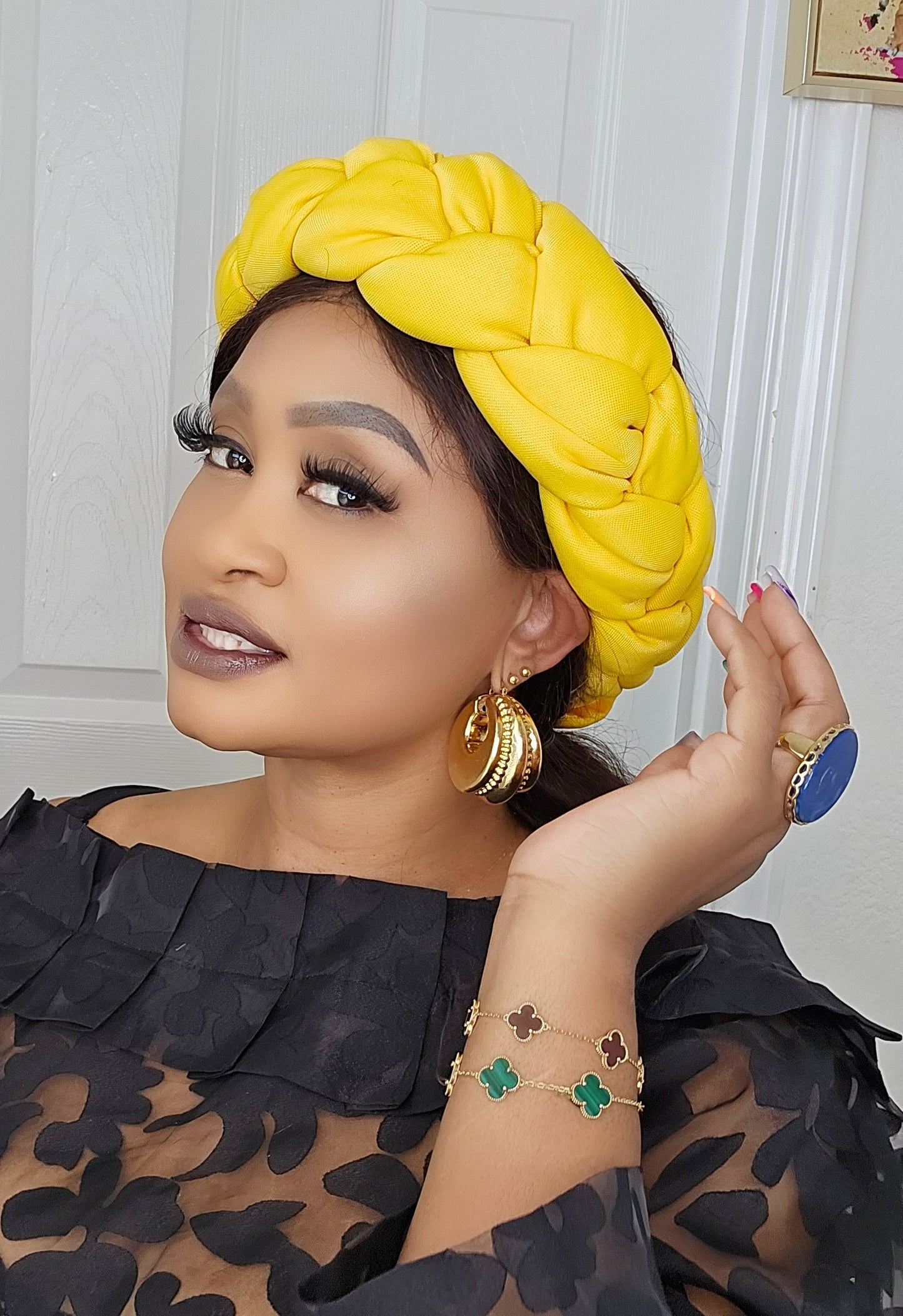 Gmade Braided Turban Twist Headband - Bright yellow