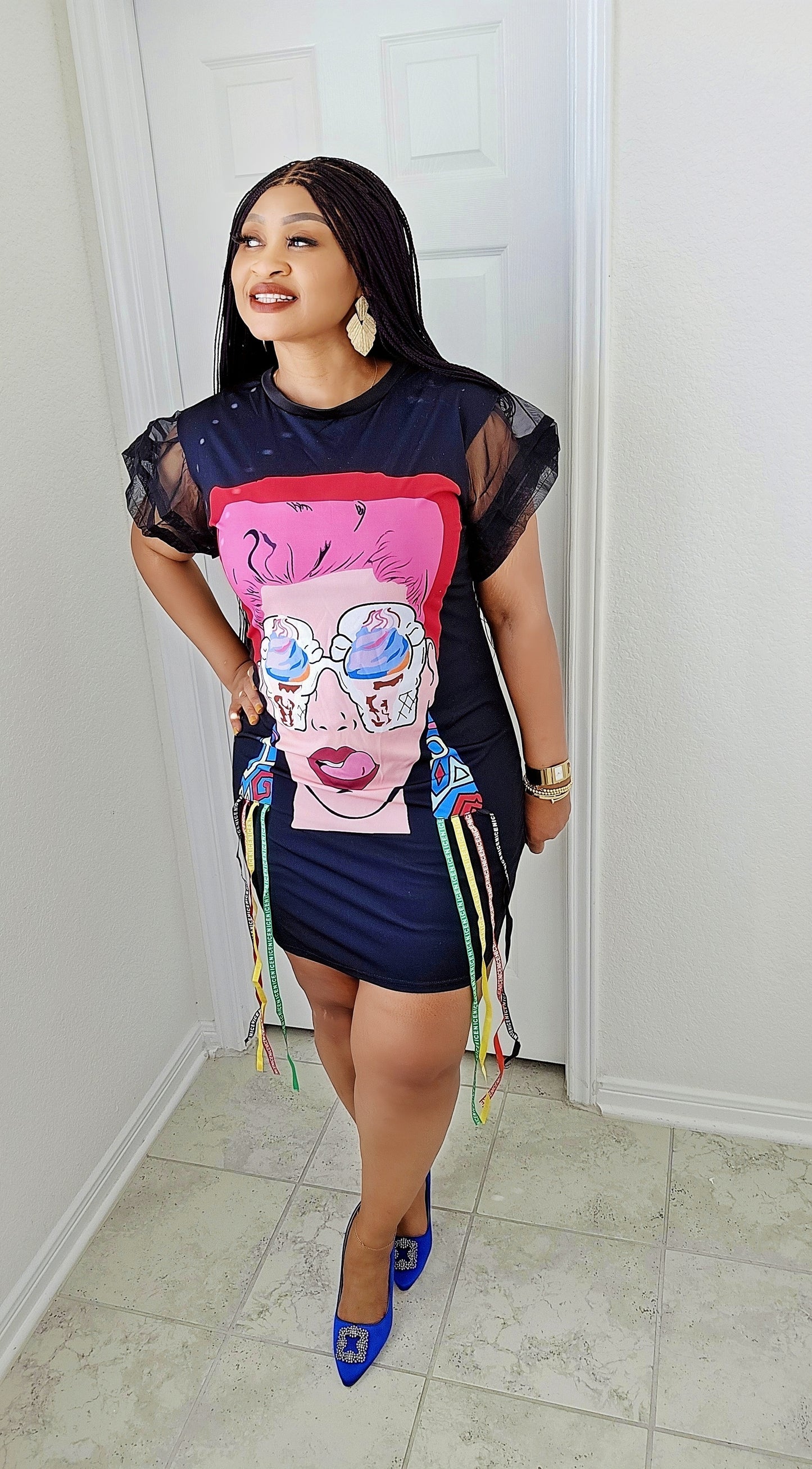 Pop Art Mesh Sleeve Bodycon Dress