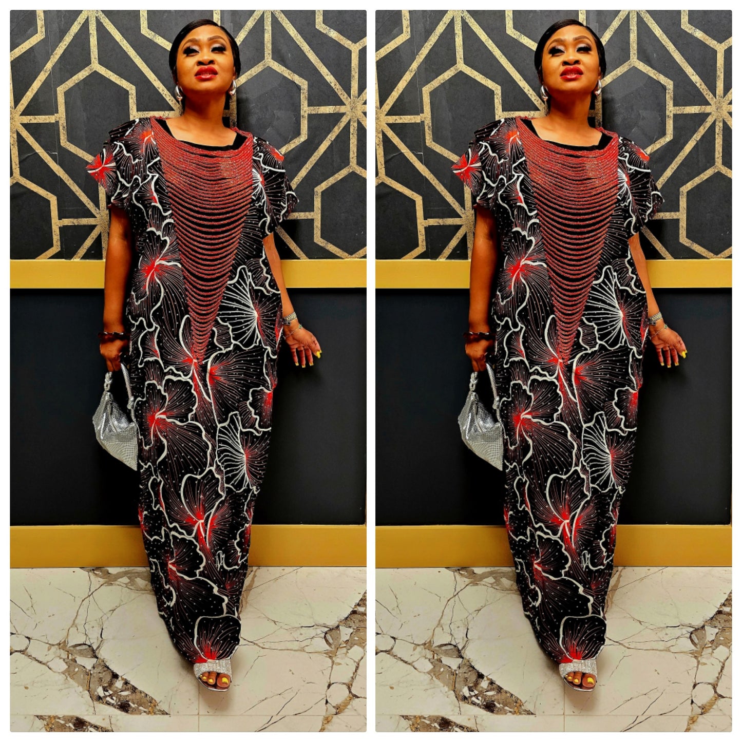 Imade Rich Aunty Luxurious High Quality Embellished Beaded Ankara with Crystals Agbada Bubu Maxi Dress Kaftan Dress with Matching Scarf