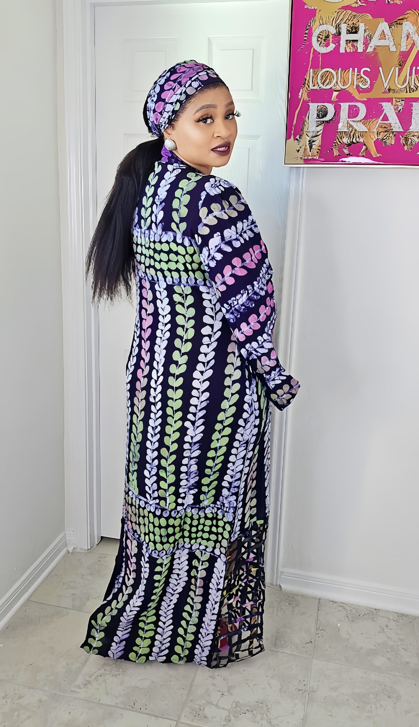 OBIM Adire+ Chiffon Patched Slim Bubu Dress