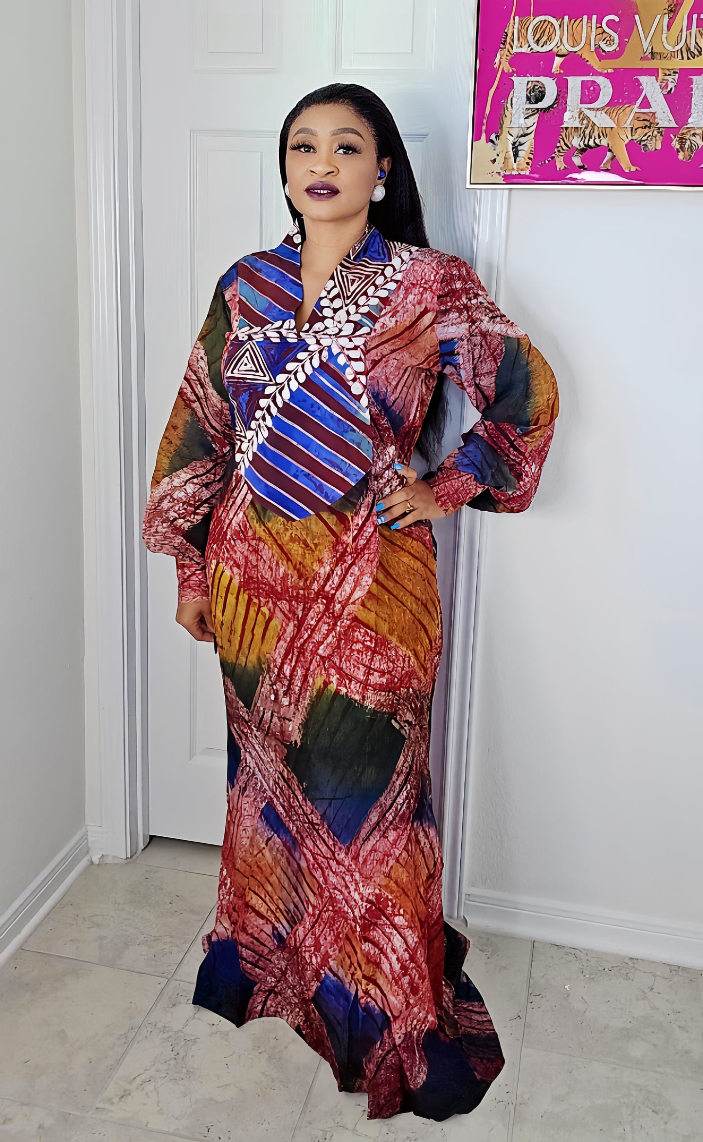 OBIM Adire+ Chiffon Patched Slim Bubu Dress