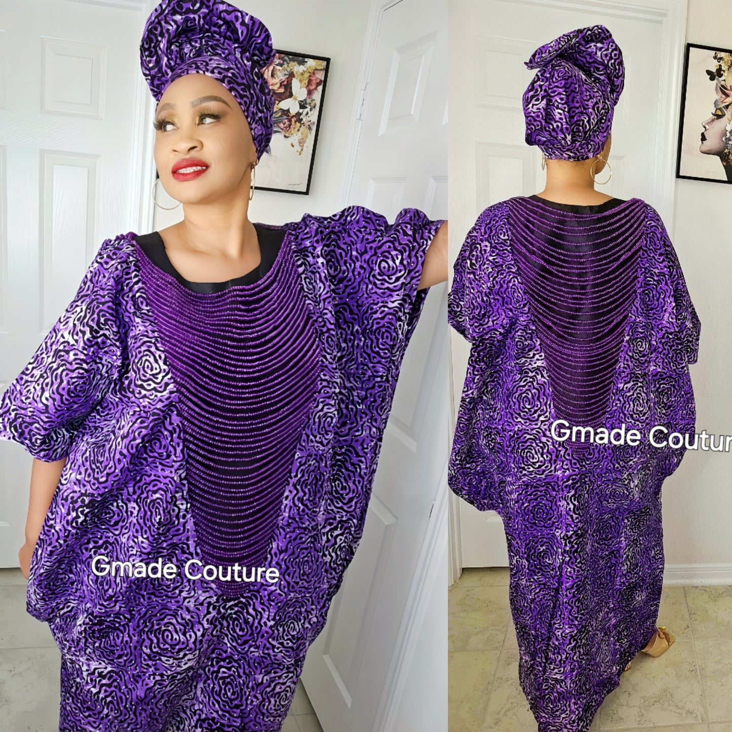 Imade Rich Aunty Luxurious High Quality Embellished Beaded Ankara with Crystals Agbada Bubu Maxi Dress Kaftan Dress with Matching Scarf