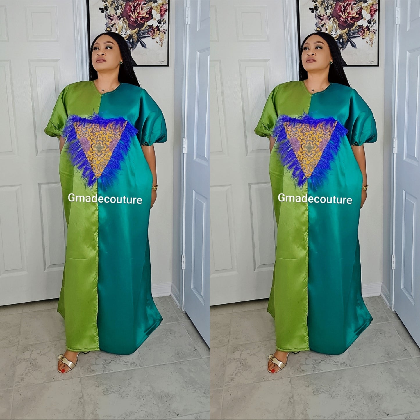 Mikado Two-Toned Rich Aunty Luxurious Agbada Bubu Maxi Dress Kaftan Dress Rich Aunty Vibes