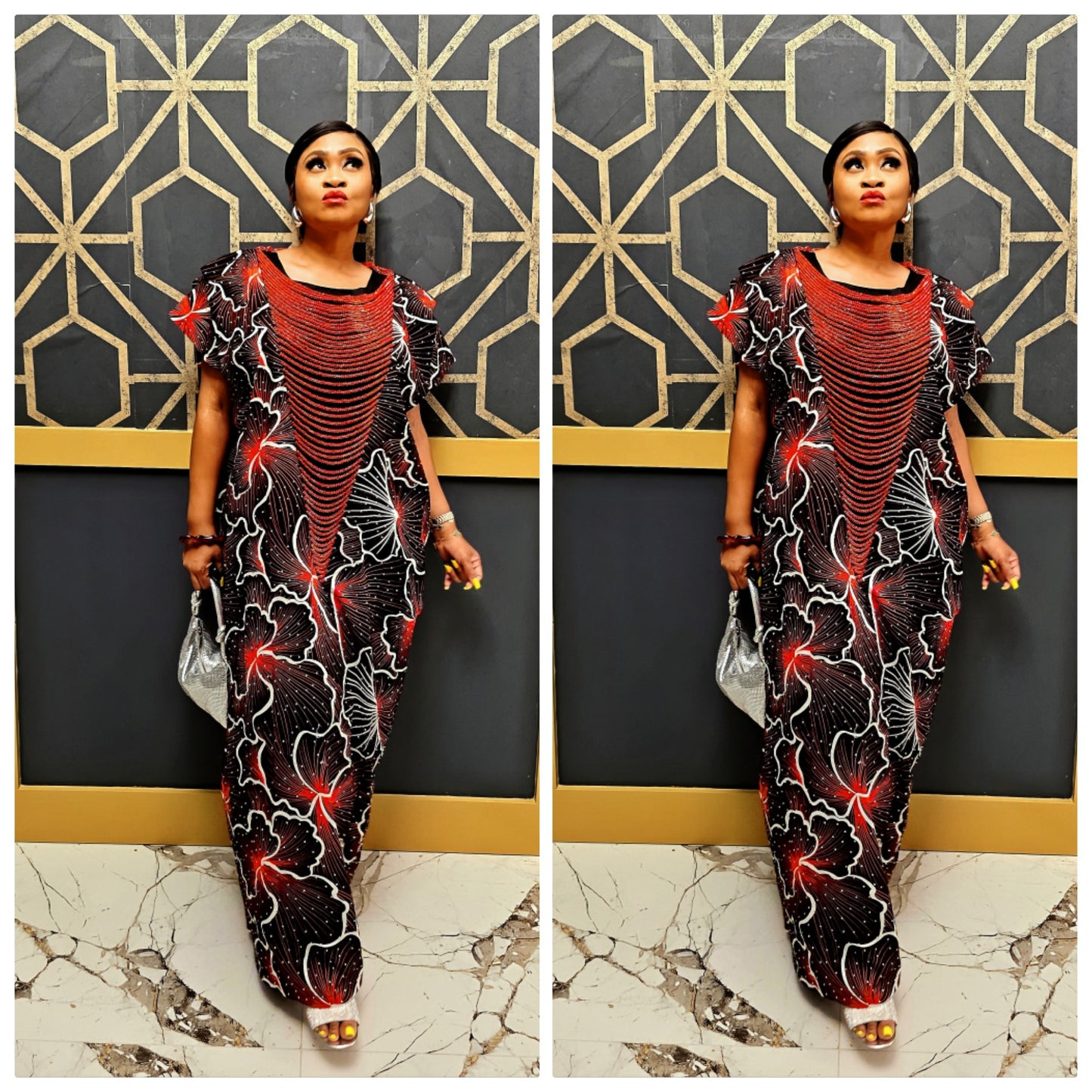 Imade Rich Aunty Luxurious High Quality Embellished Beaded Ankara with Crystals Agbada Bubu Maxi Dress Kaftan Dress with Matching Scarf