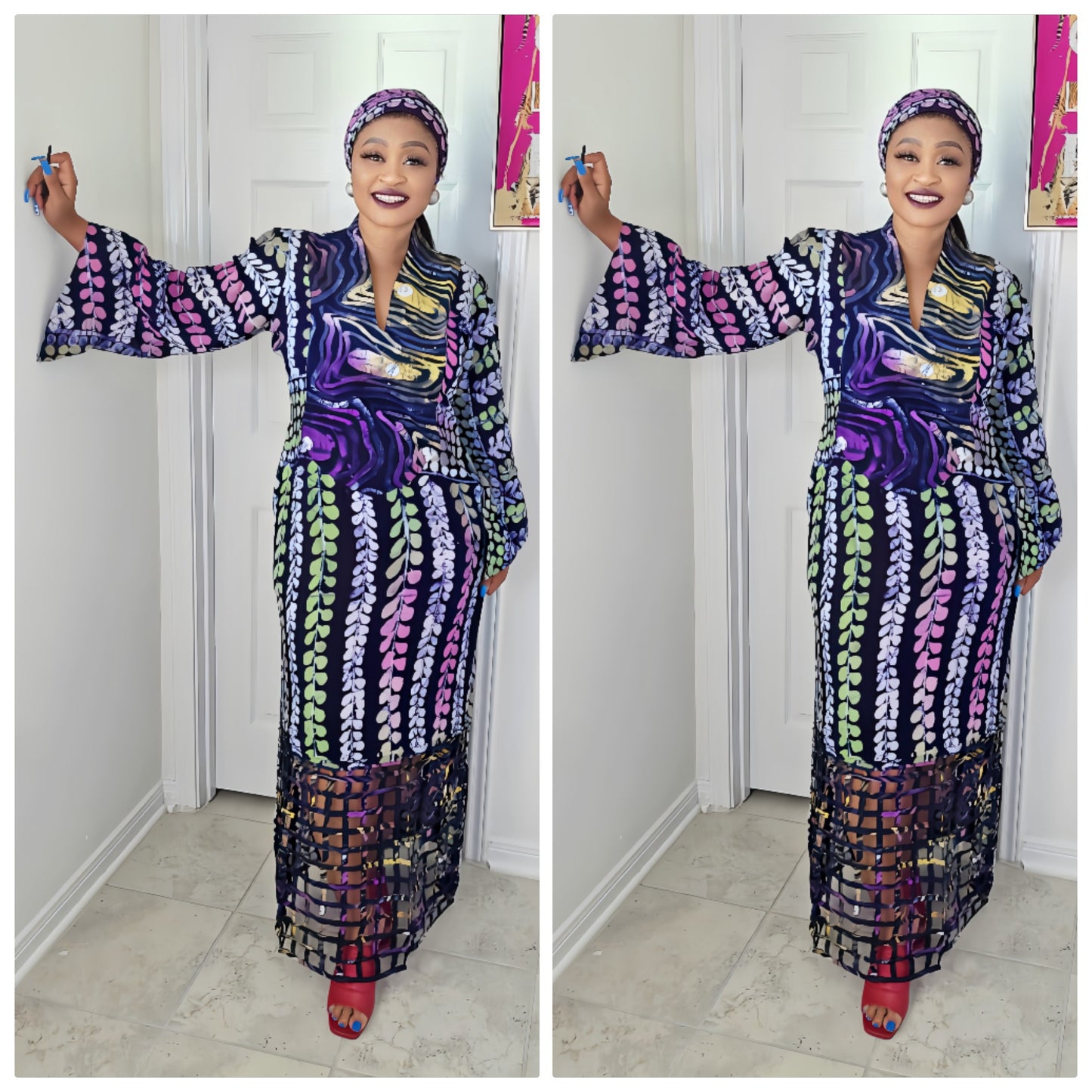 OBIM Adire+ Chiffon Patched Slim Bubu Dress