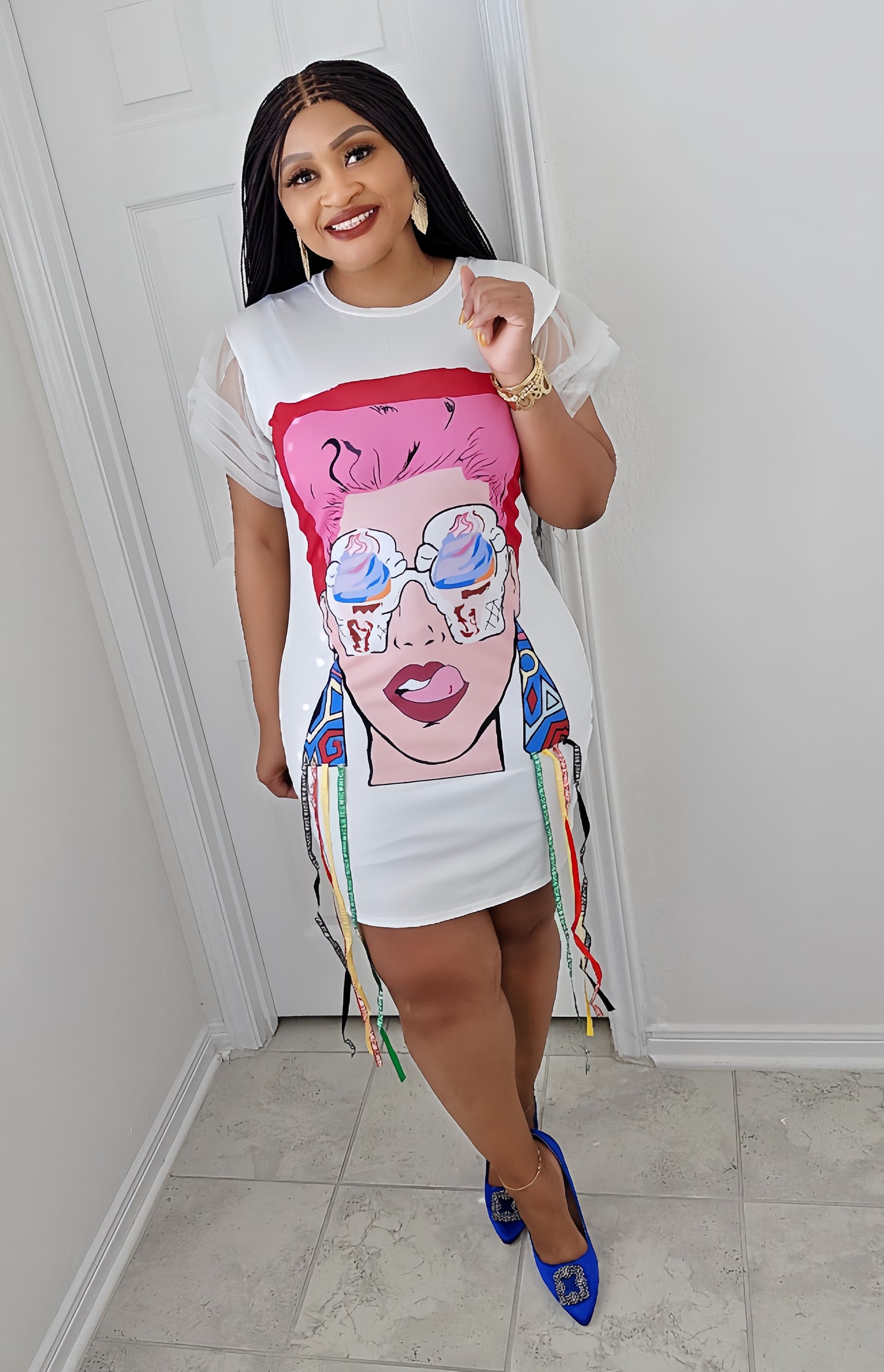 Pop Art Mesh Sleeve Bodycon Dress