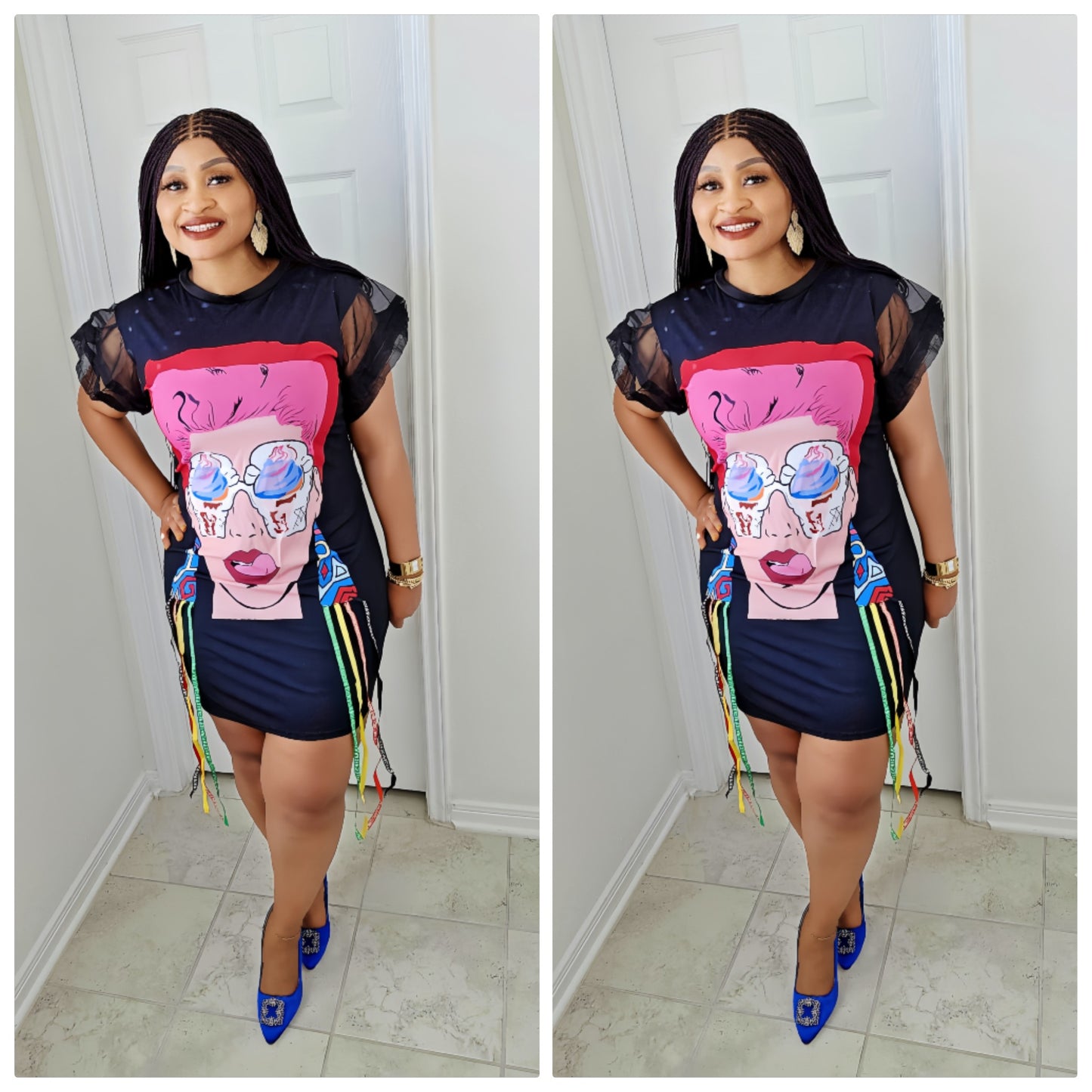 Pop Art Mesh Sleeve Bodycon Dress