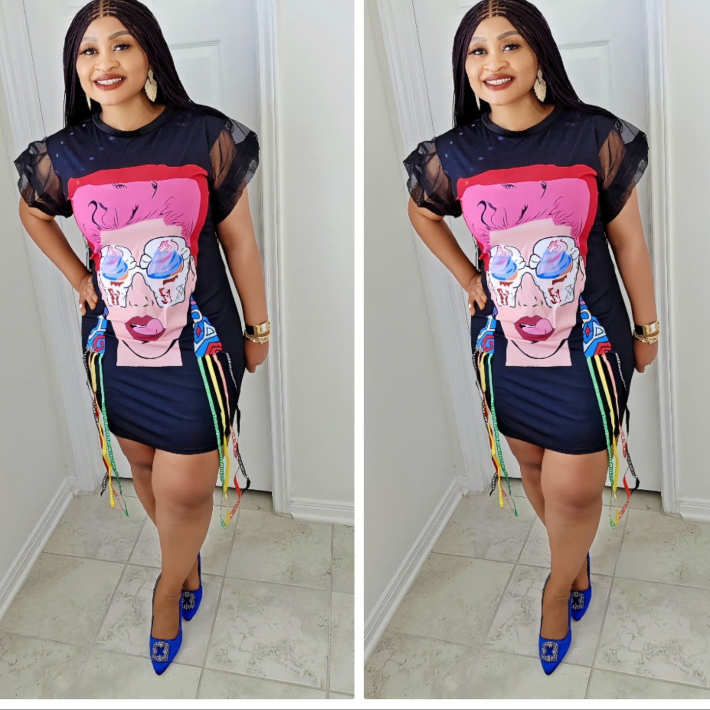 Pop Art Mesh Sleeve Bodycon Dress