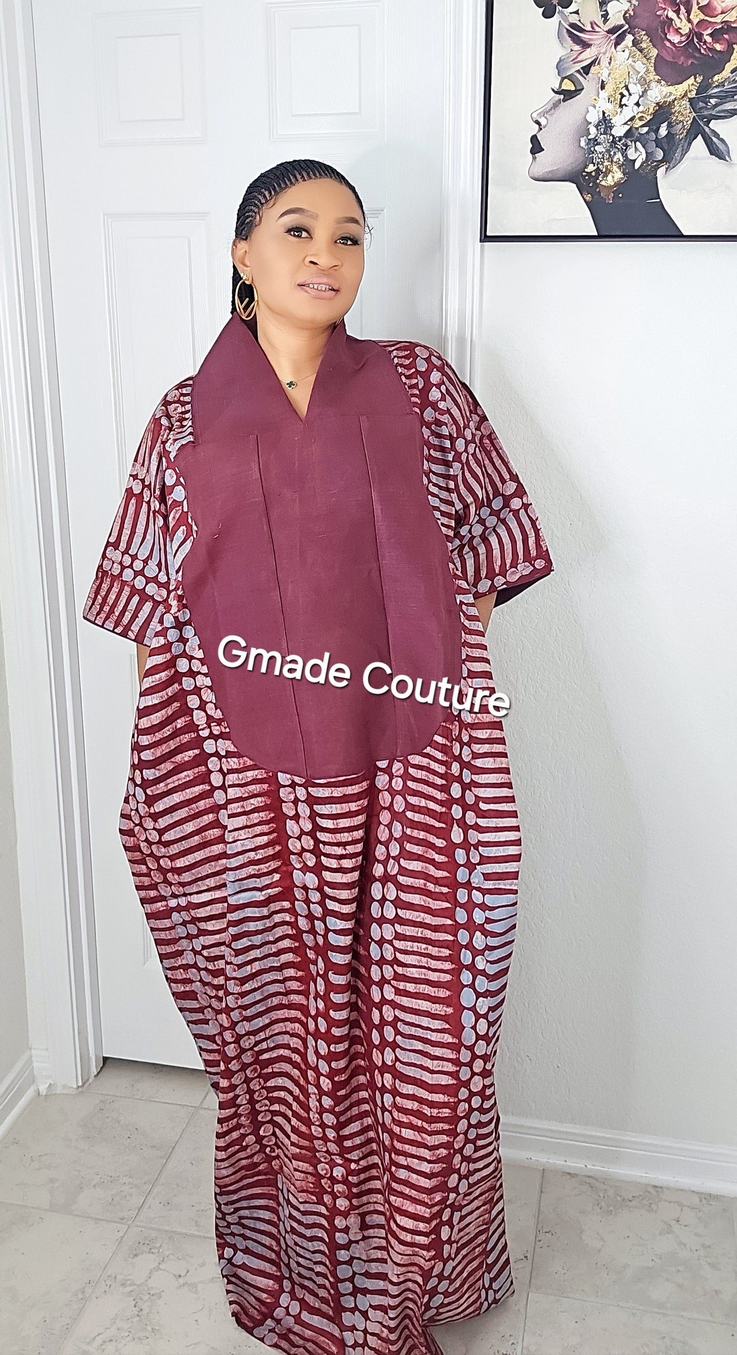 PRINCESS G Wax Ankara Print A-line Bubu Dress With Aso-Oke Neckline