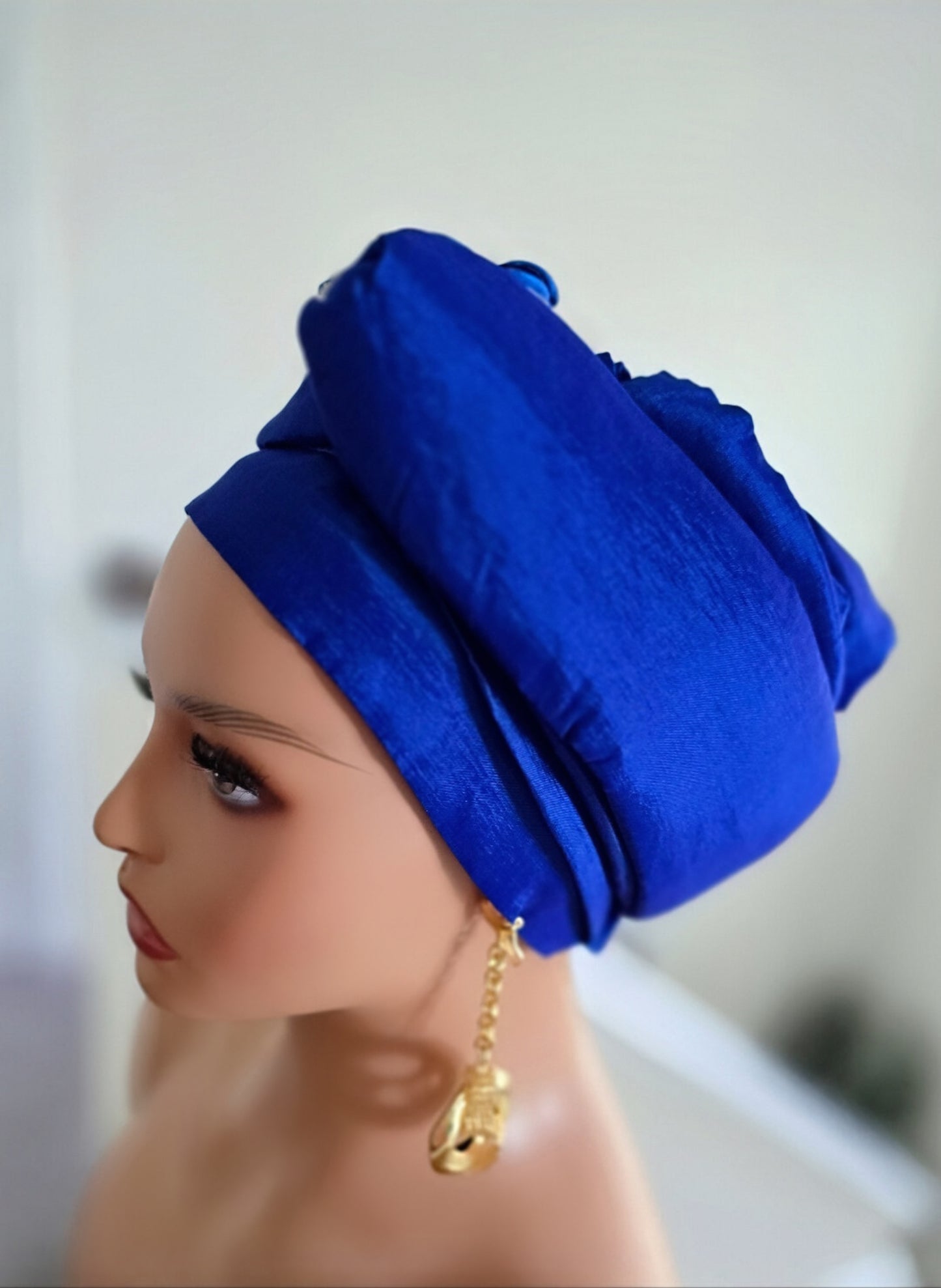 READY TO WEAR TAFETTA TURBAN GELE CAP WITH KNOT UP-DO EMBELLISHED WITH RHINESTONES AND ROSE PETALS