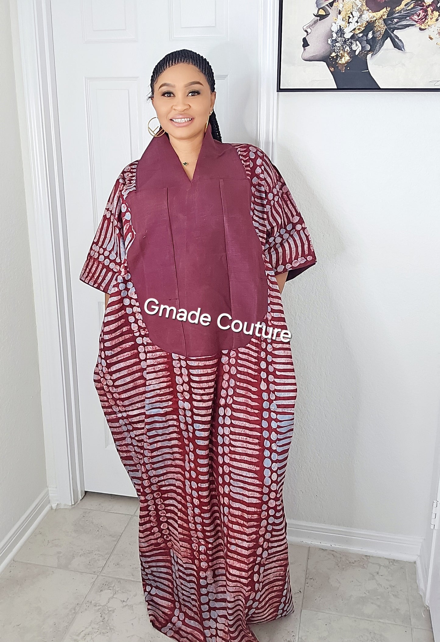 PRINCESS G Wax Ankara Print A-line Bubu Dress With Aso-Oke Neckline