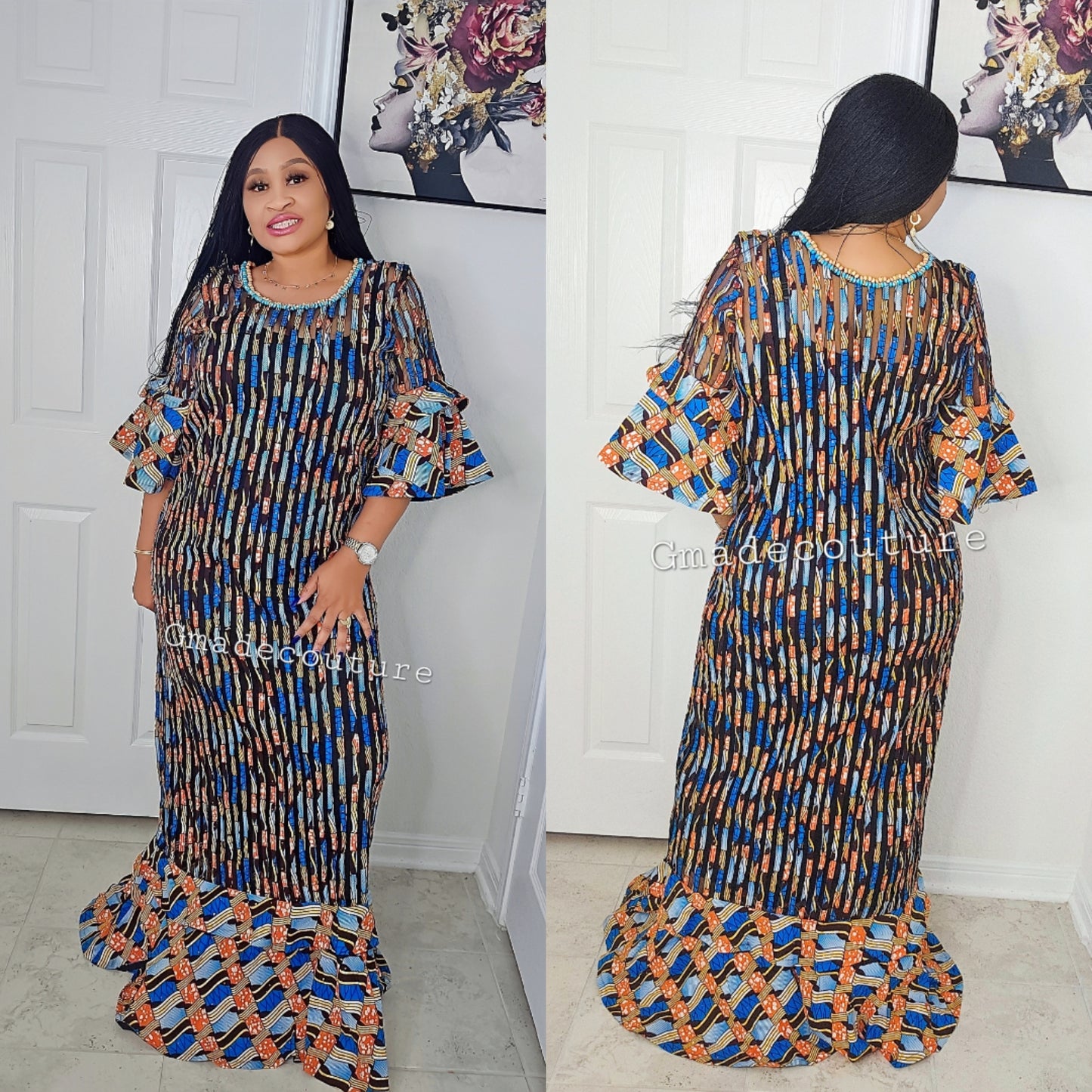 May Ankara + Stretchy Organza Million Stones Kaftan 1 ( Exclusive GLITTER )