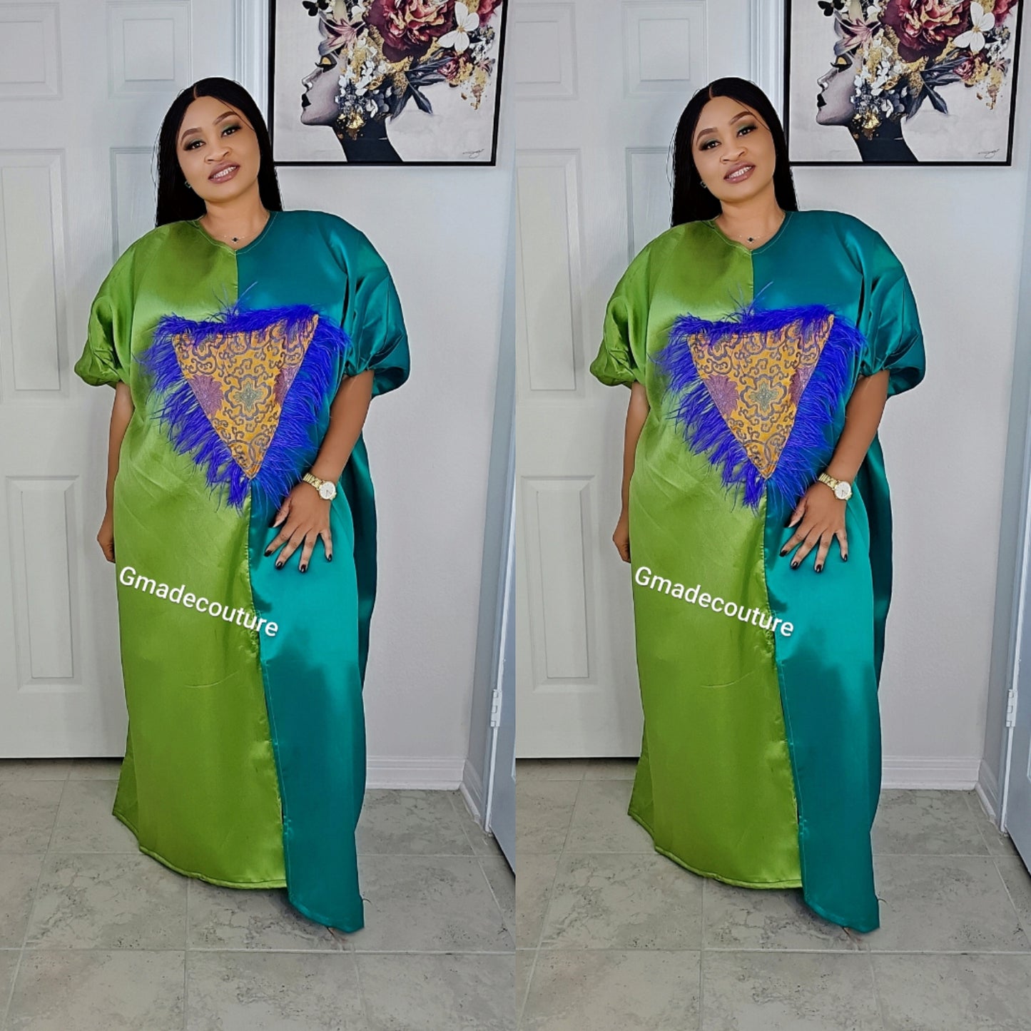 Mikado Two-Toned Rich Aunty Luxurious Agbada Bubu Maxi Dress Kaftan Dress Rich Aunty Vibes