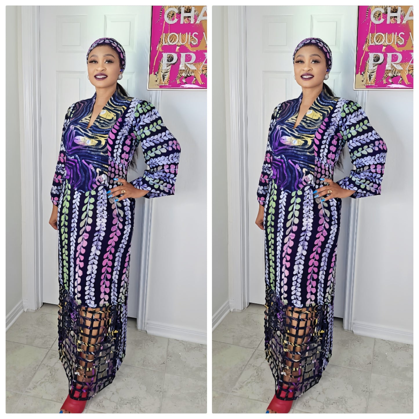 OBIM Adire+ Chiffon Patched Slim Bubu Dress