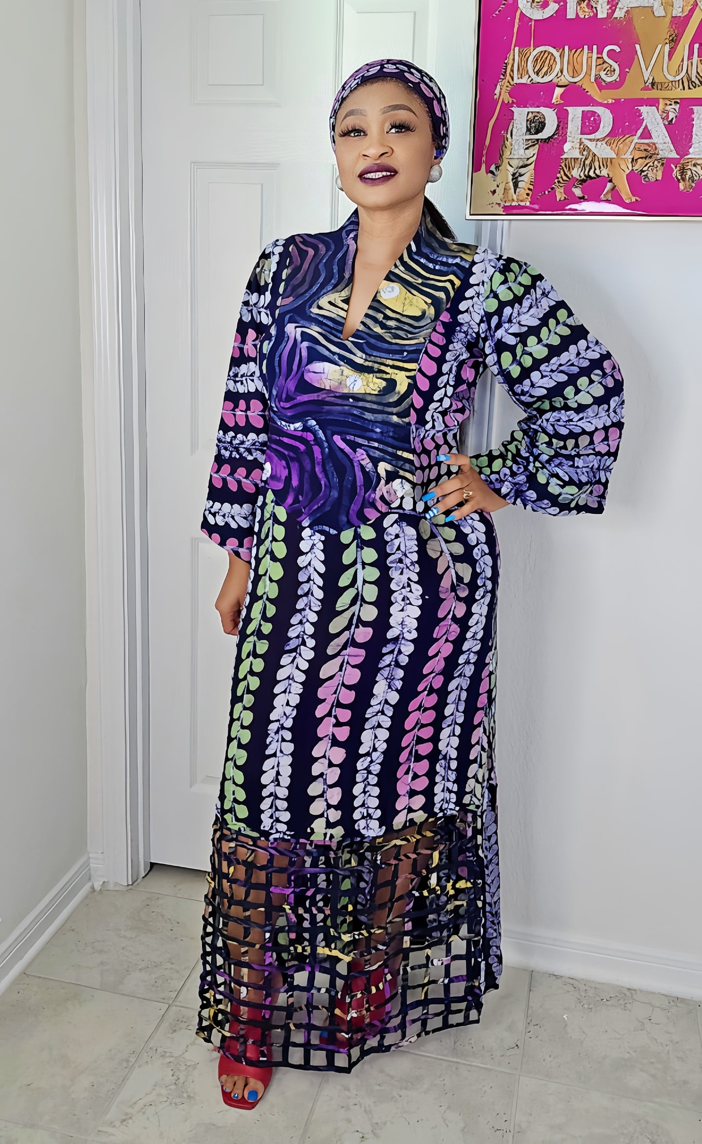 OBIM Adire+ Chiffon Patched Slim Bubu Dress