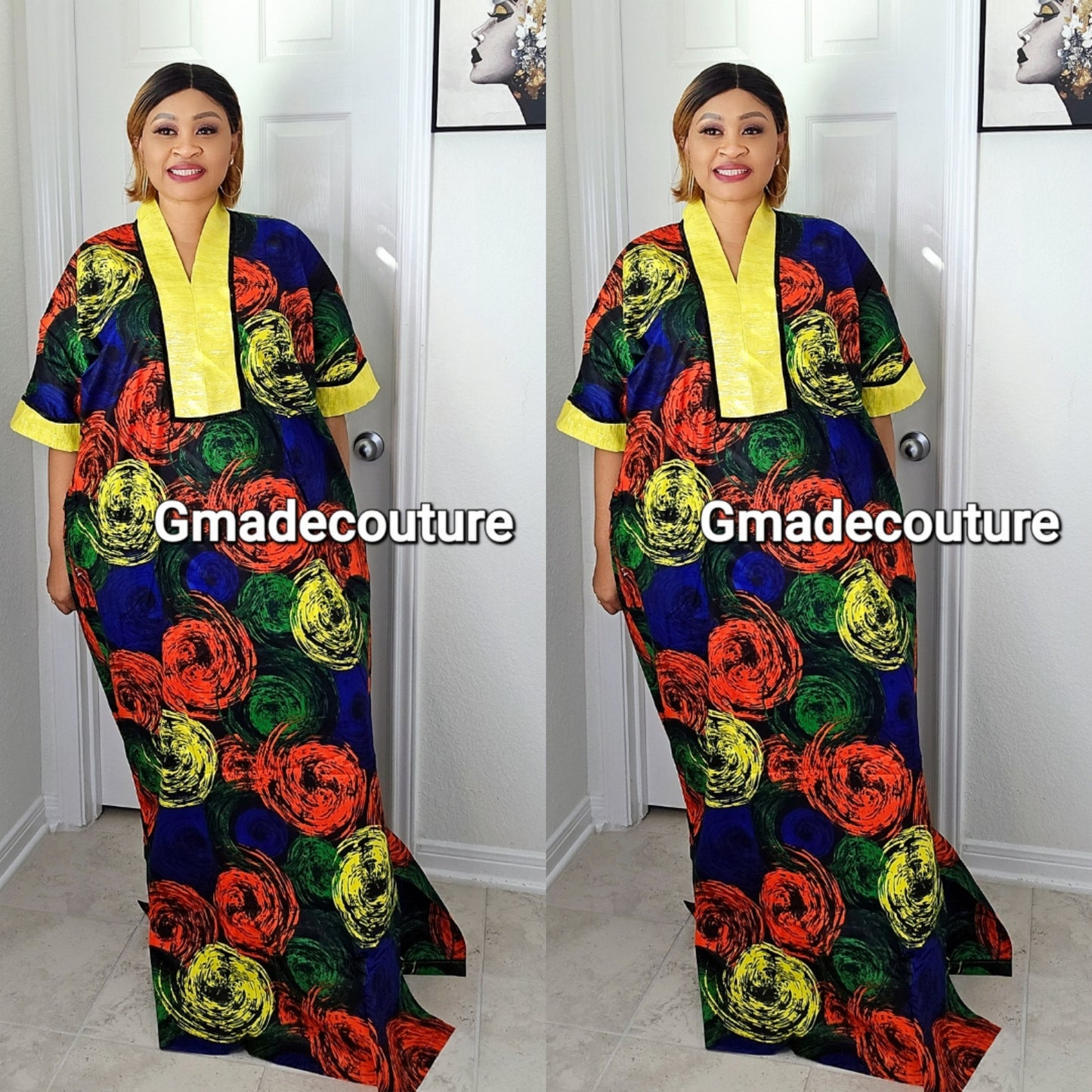 Zee Wax Ankara print A-line Bubu Dress with Aso-oke Neckline