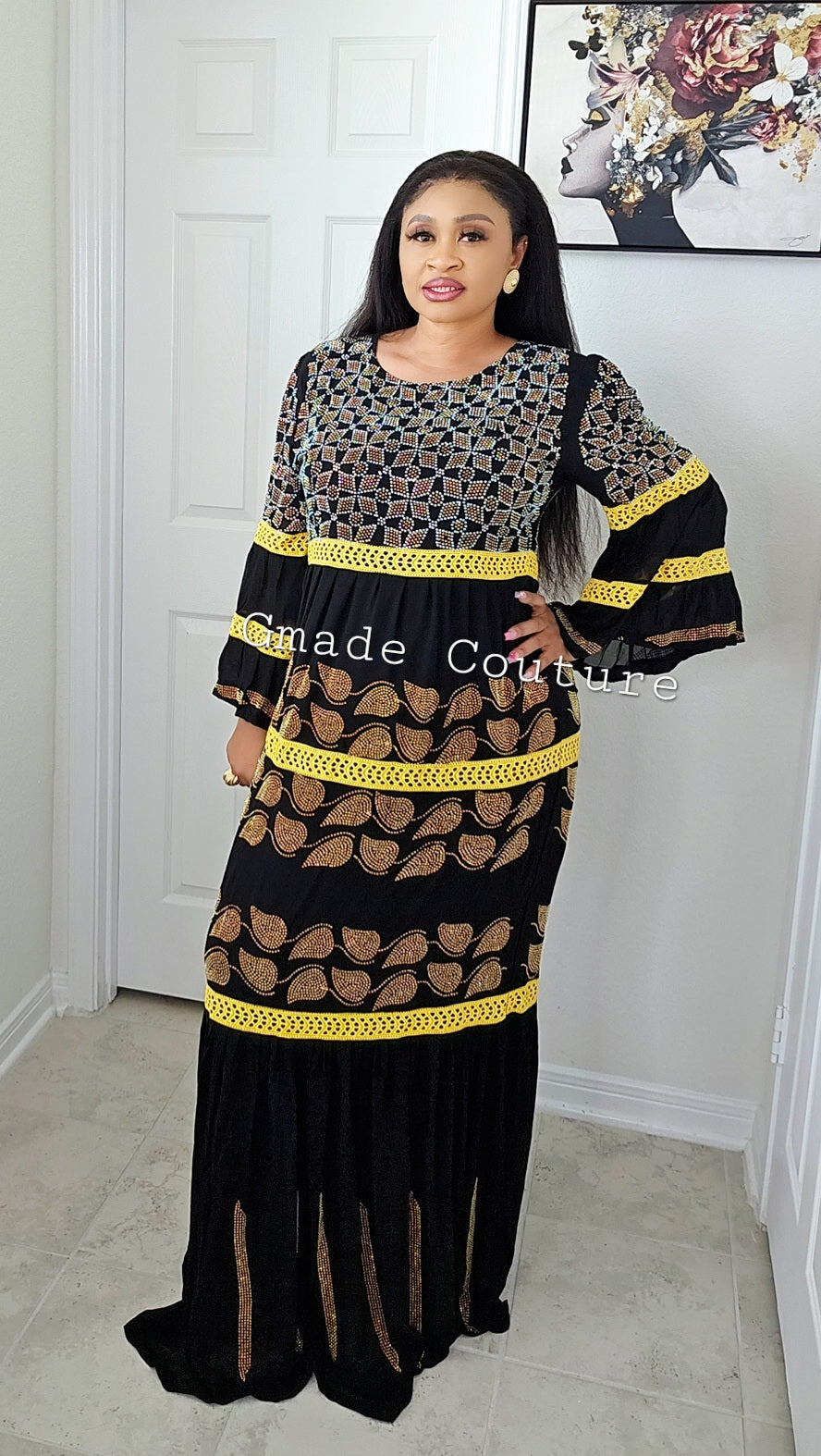 Fancy Million stones kaftan with flare sleeve