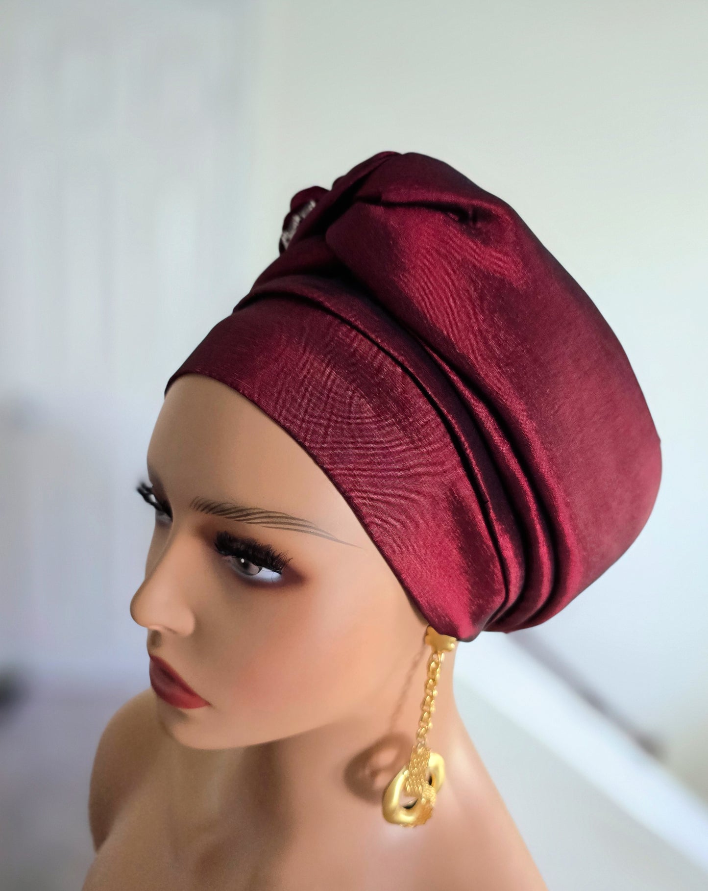 READY TO WEAR TAFETTA TURBAN GELE CAP WITH KNOT UP-DO EMBELLISHED WITH RHINESTONES AND ROSE PETALS