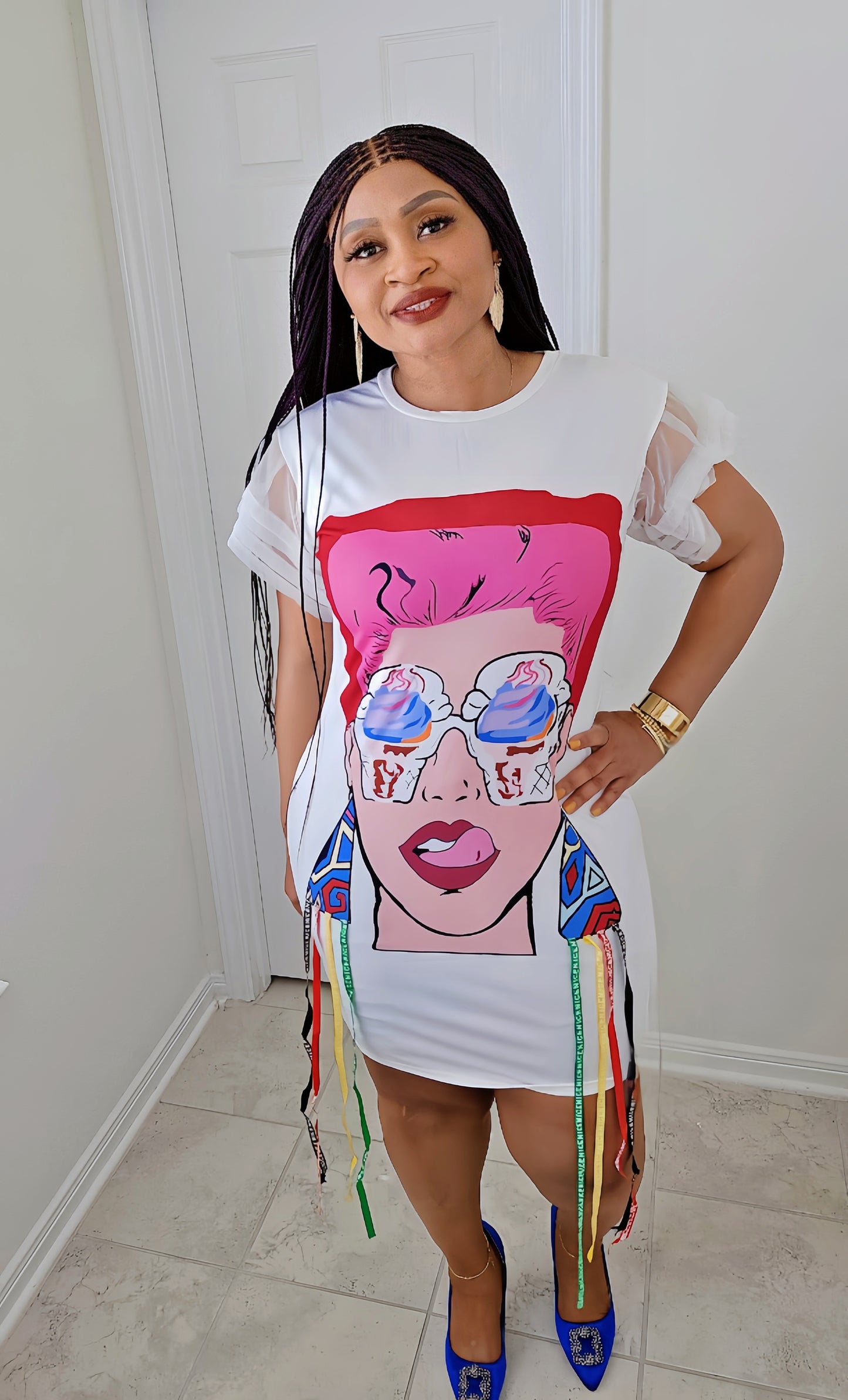 Pop Art Mesh Sleeve Bodycon Dress