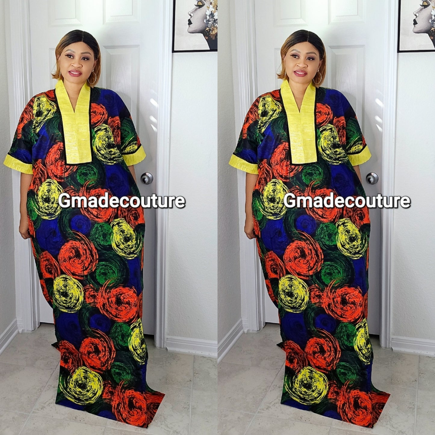 Zee Wax Ankara print A-line Bubu Dress with Aso-oke Neckline