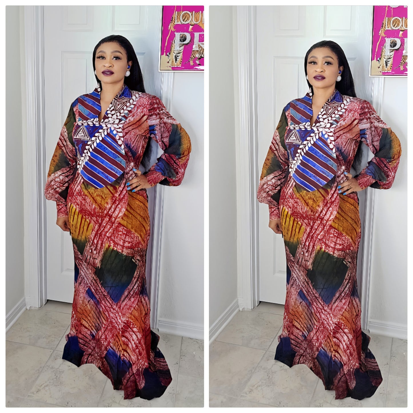 OBIM Adire+ Chiffon Patched Slim Bubu Dress