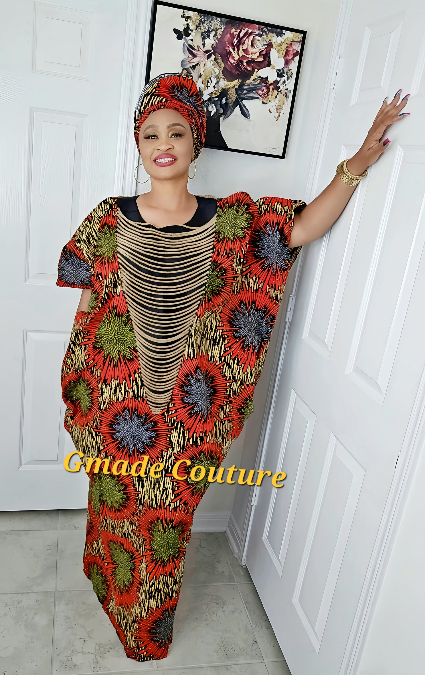Imade Rich Aunty Luxurious High Quality Embellished Beaded Ankara with Crystals Agbada Bubu Maxi Dress Kaftan Dress with Matching Scarf