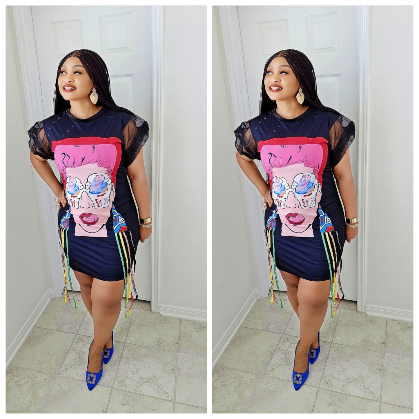 Pop Art Mesh Sleeve Bodycon Dress