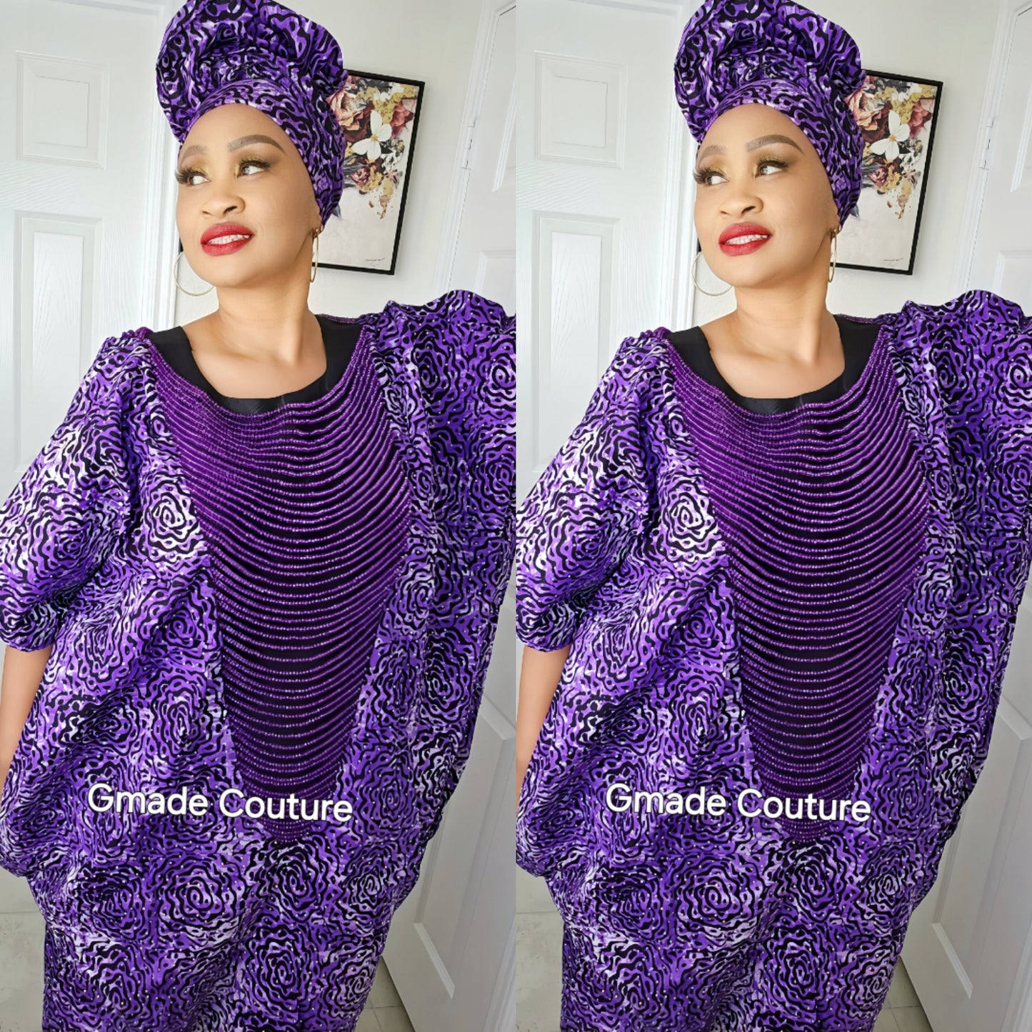 Imade Rich Aunty Luxurious High Quality Embellished Beaded Ankara with Crystals Agbada Bubu Maxi Dress Kaftan Dress with Matching Scarf