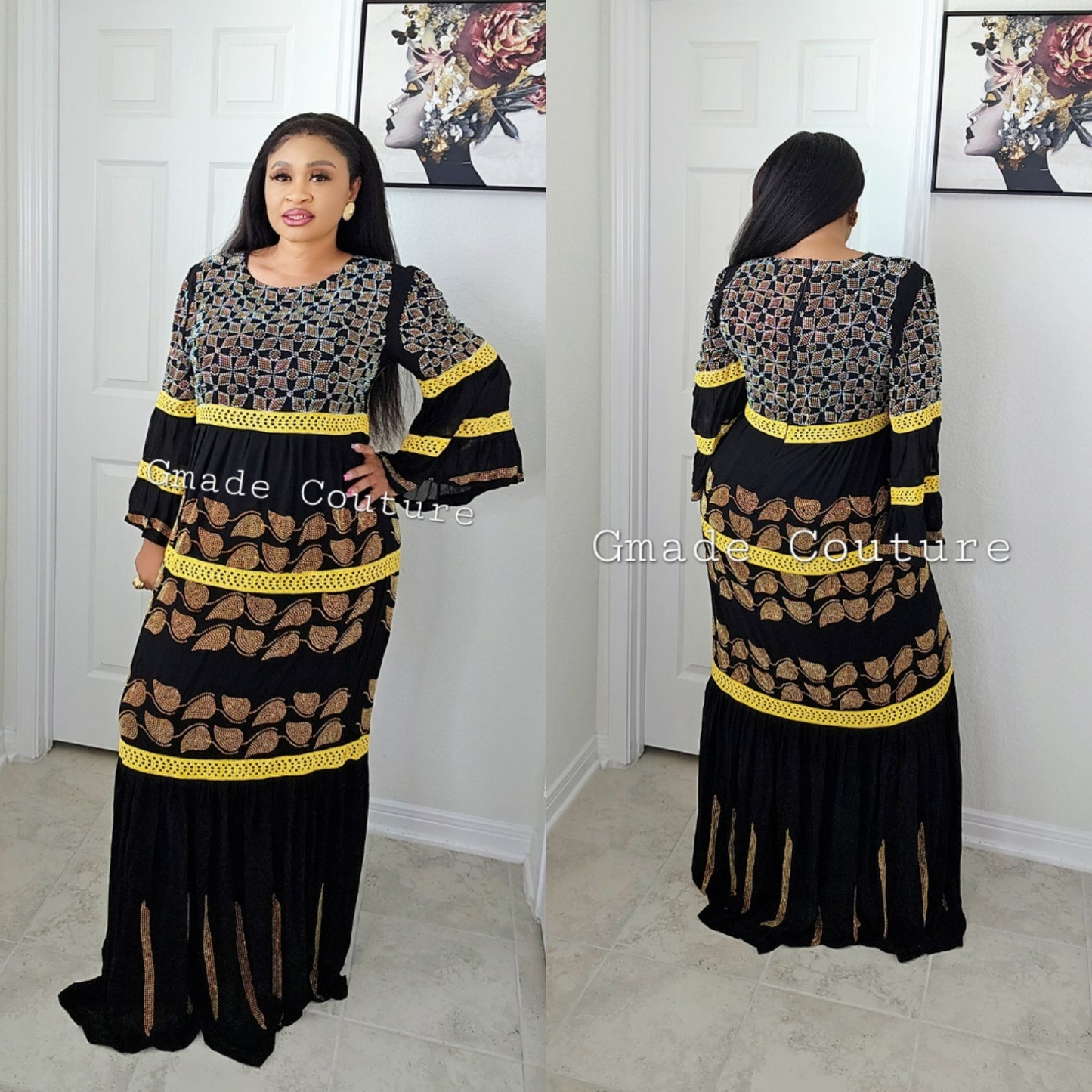 Fancy Million stones kaftan with flare sleeve