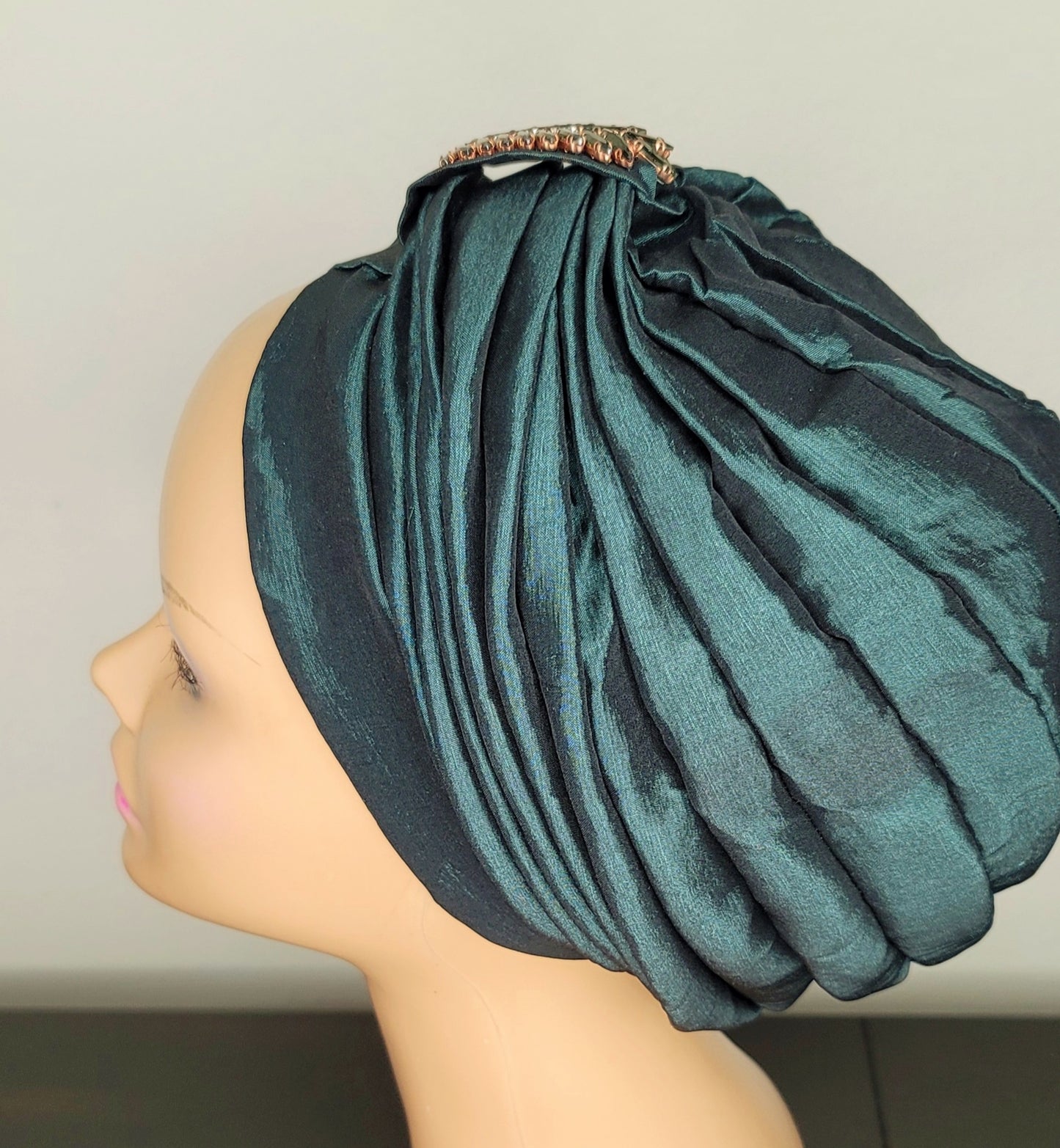 READY TO WEAR TAFETTA TURBAN CAP WITH SIDE LEAF UPDO -6