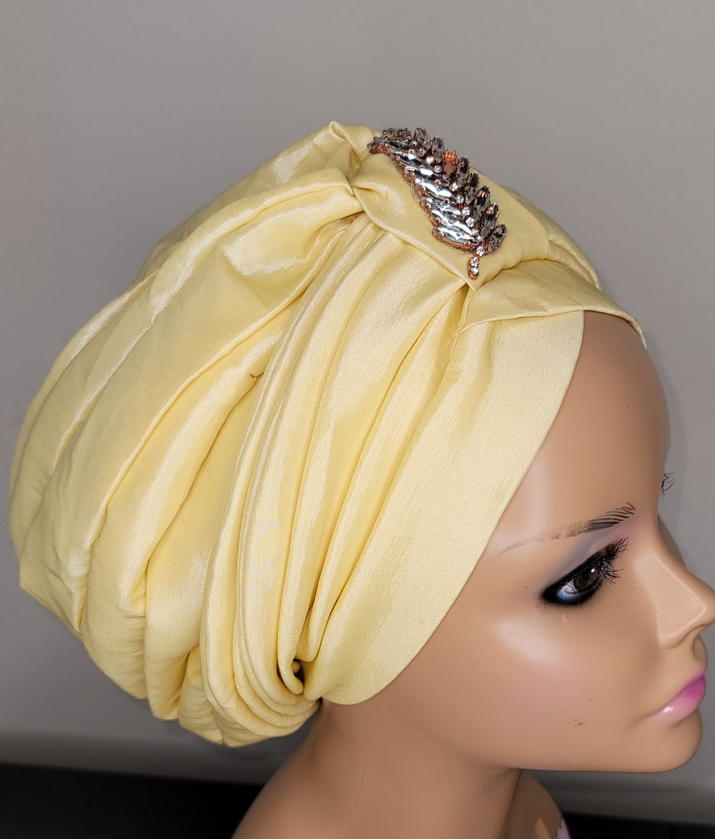 READY TO WEAR TAFETTA TUORBAN CAP WITH SIDE LEAF UPDO -5