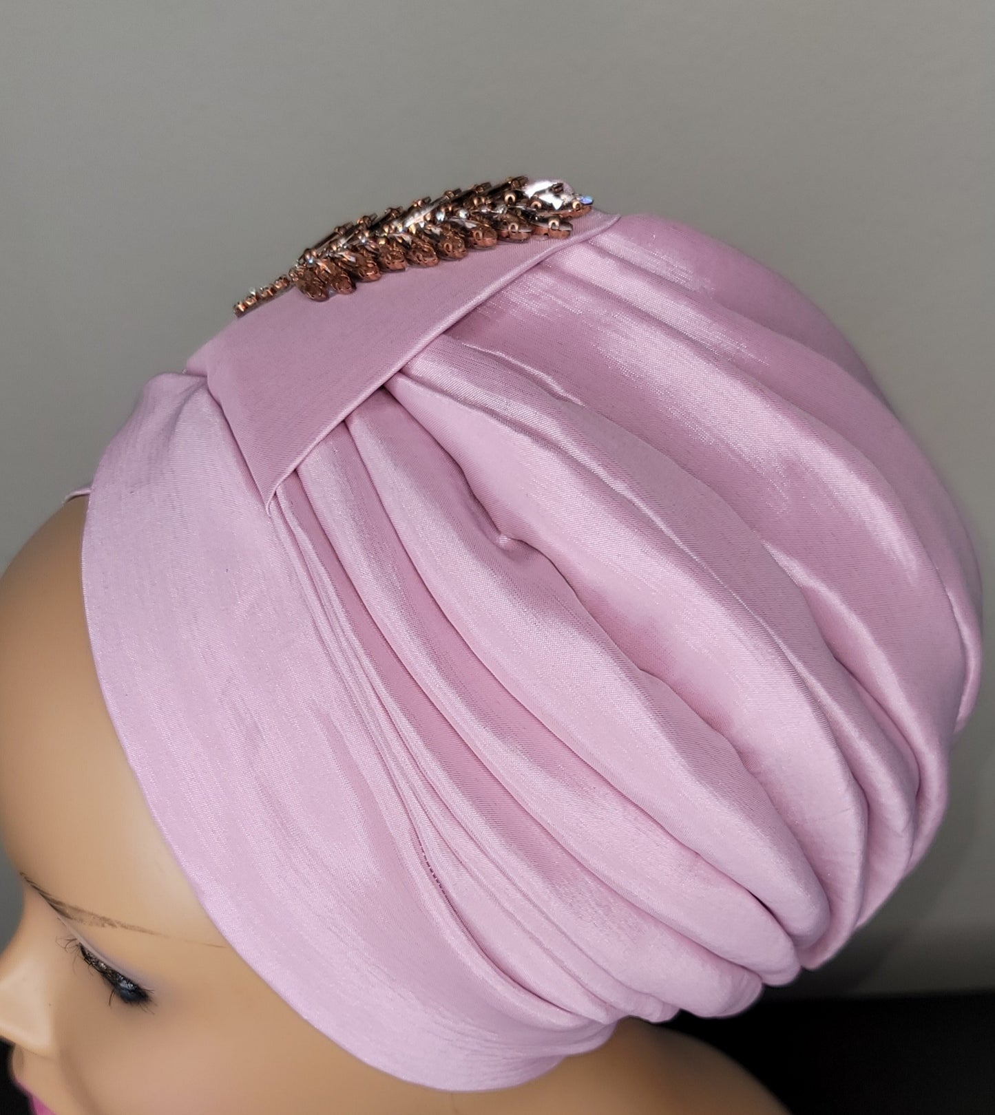 READY TO WEAR TAFETTA TURBAN CAP WITH SIDE LEAF UPDO -8