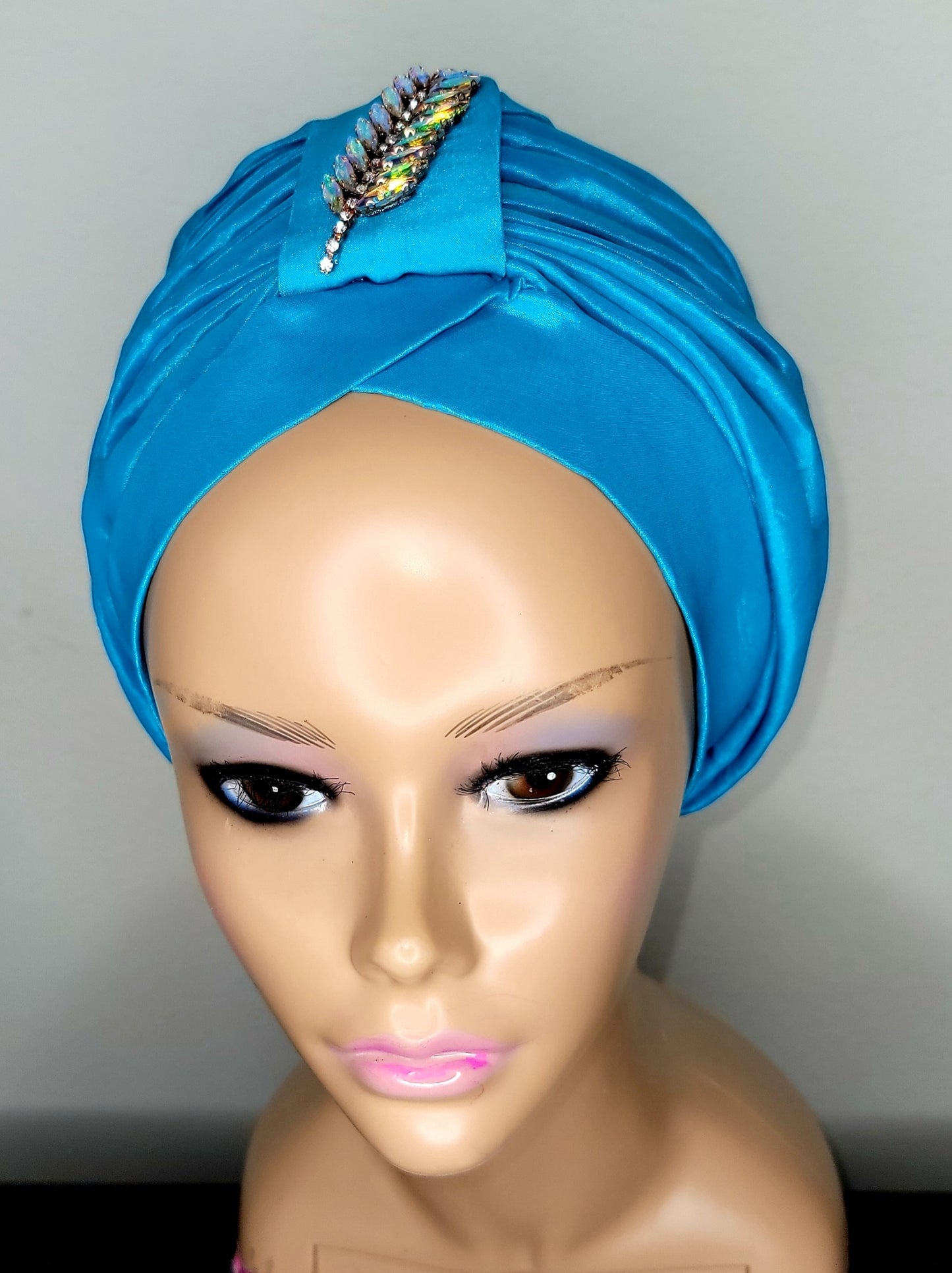 READY TO WEAR TAFETTA TURBAN CAP WITH SIDE LEAF UPDO - 3