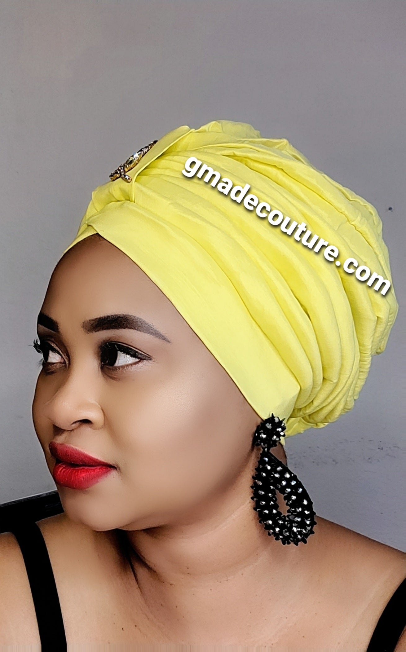 READY TO WEAR TAFETTA TURBAN CAP WITH SIDE LEAF UPDO - 2