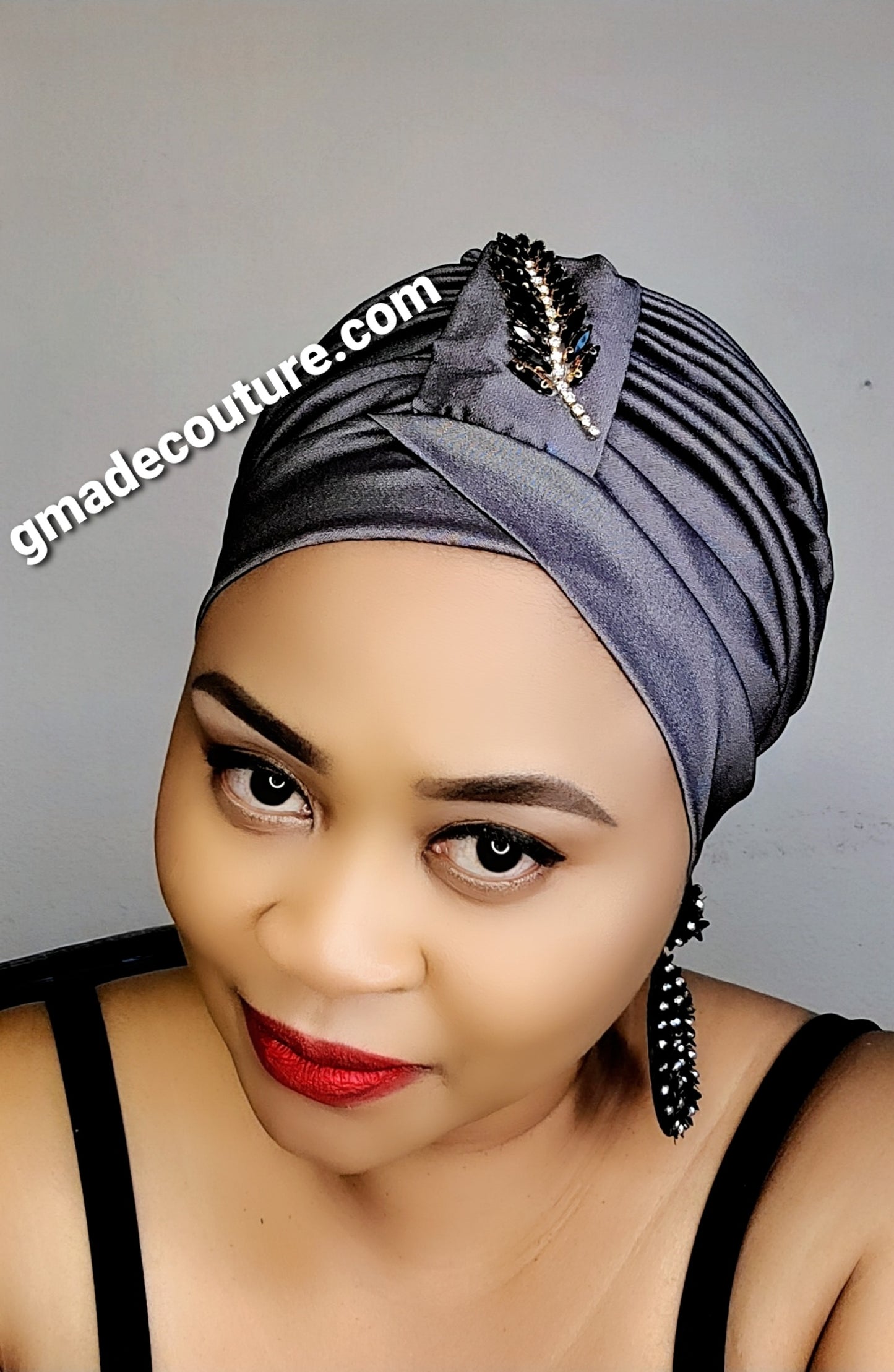 READY TO WEAR TAFETTA TURBAN CAP WITH SIDE LEAF UPDO -10