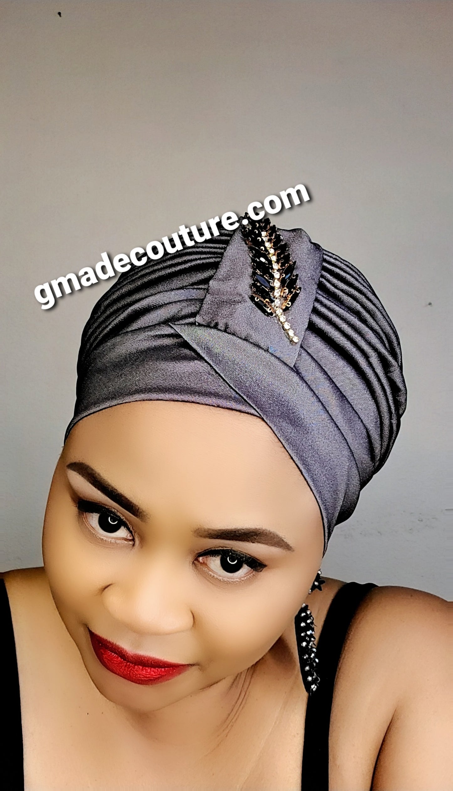READY TO WEAR TAFETTA TURBAN CAP WITH SIDE LEAF UPDO -10
