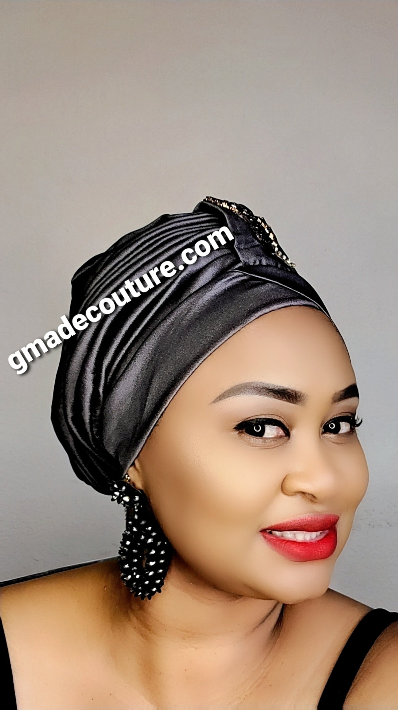 READY TO WEAR TAFETTA TURBAN CAP WITH SIDE LEAF UPDO -10