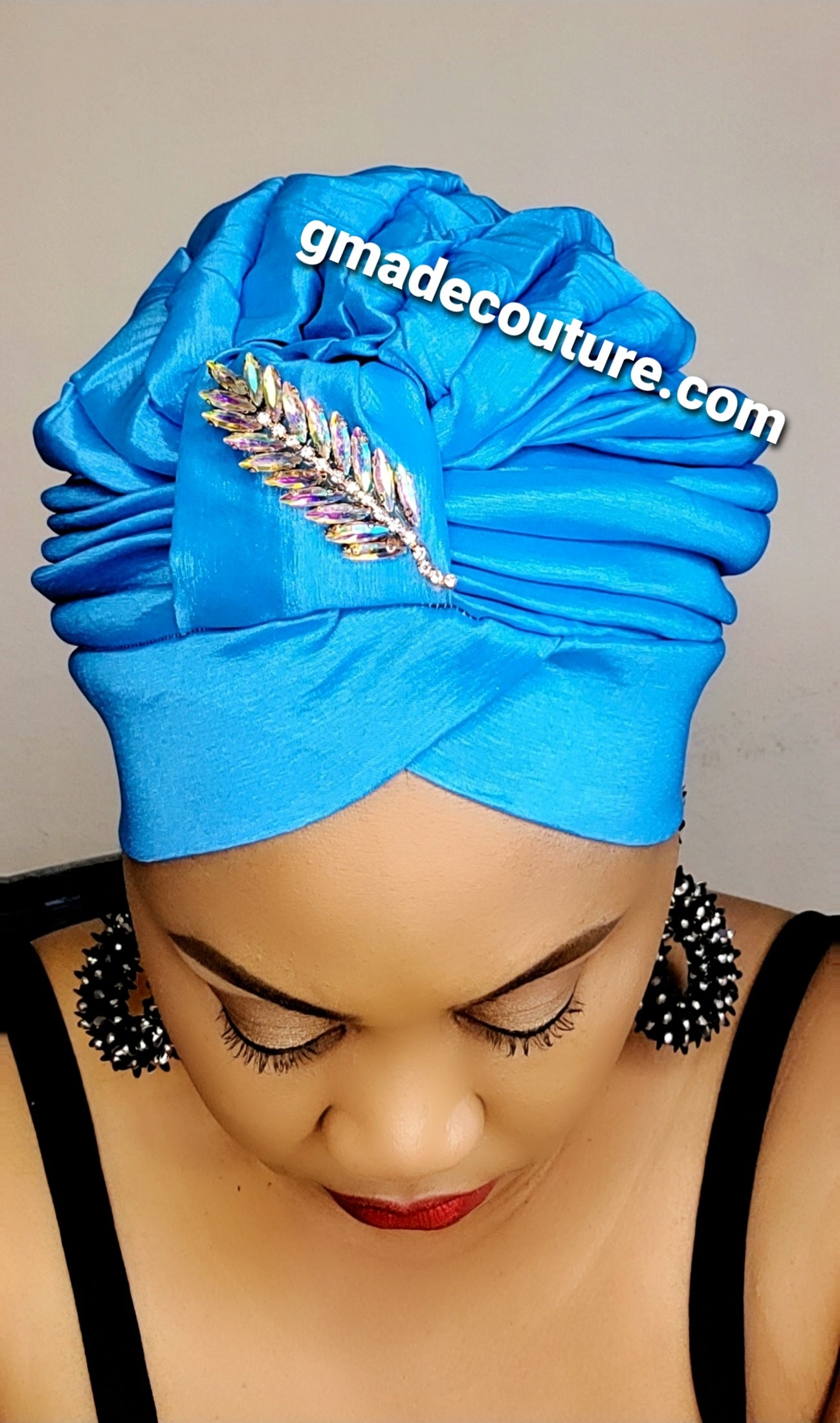 READY TO WEAR TAFETTA TURBAN CAP WITH SIDE LEAF UPDO - 3