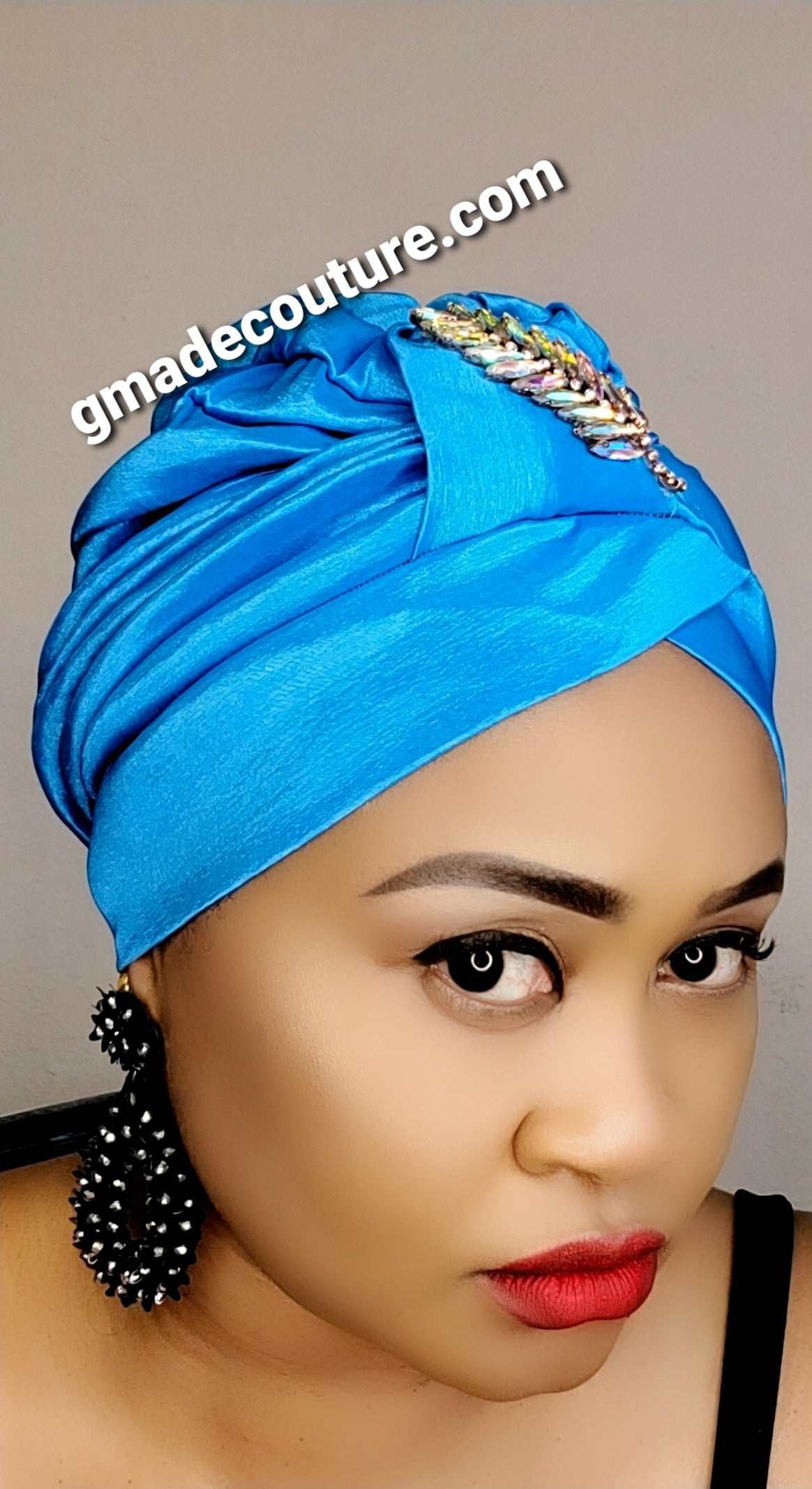 READY TO WEAR TAFETTA TURBAN CAP WITH SIDE LEAF UPDO - 3